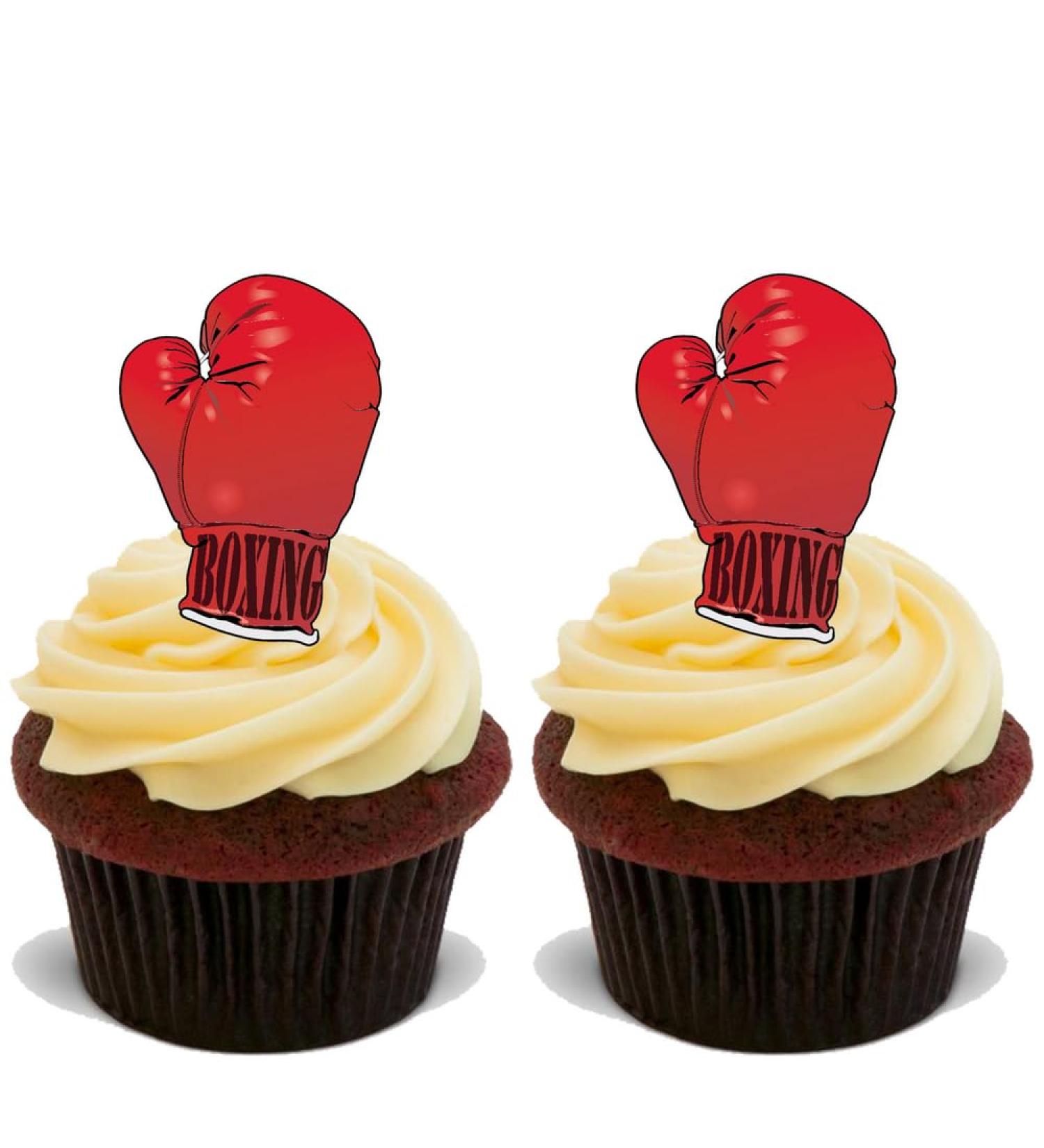 30x BOXING GLOVES Premium Edible Stand Up Rice Wafer Cup Cake Toppers D1