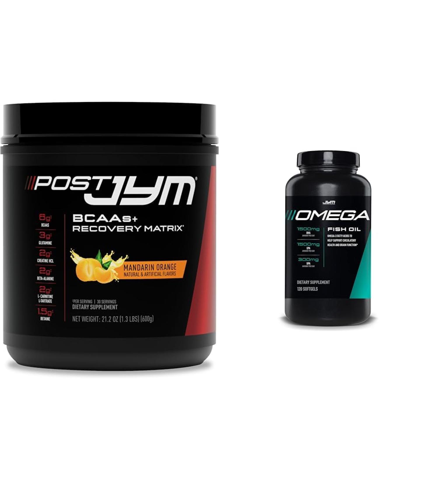 Post JYM Active Matrix Post-Workout Powder with BCAAs, Glutamine & Omega JYM Fish Oil Capsules with 1500mg DHA & EPA for Muscle Growth, Strength, Endurance & Recovery - 30 Servings & 120 Softgels - Buy Online on GoSupps.com