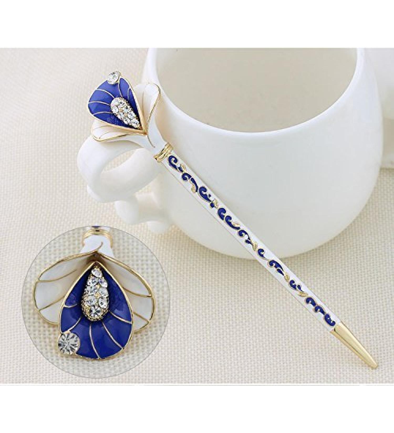 Chinese Traditional Classical Hair Pins Stick Crystal Antique Lotus Fork Hairpin hair Sticks hair Chopsticks wedding Hair Jewelry (#GOLD) - Buy Online on GoSupps.com