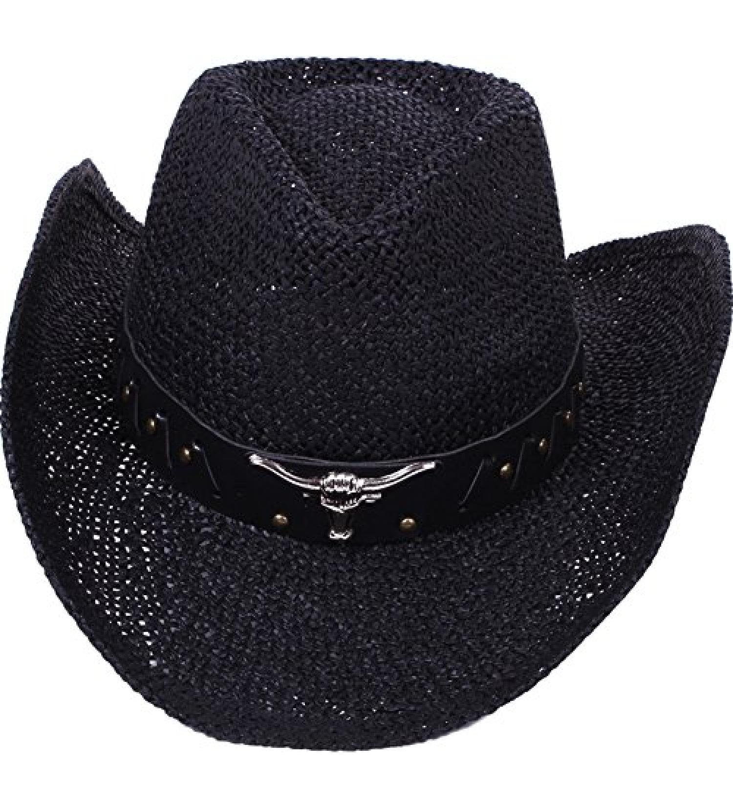 Simplicity Western Style Cowboy Straw Hat with Black Bull Band - Buy Online on GoSupps.com
