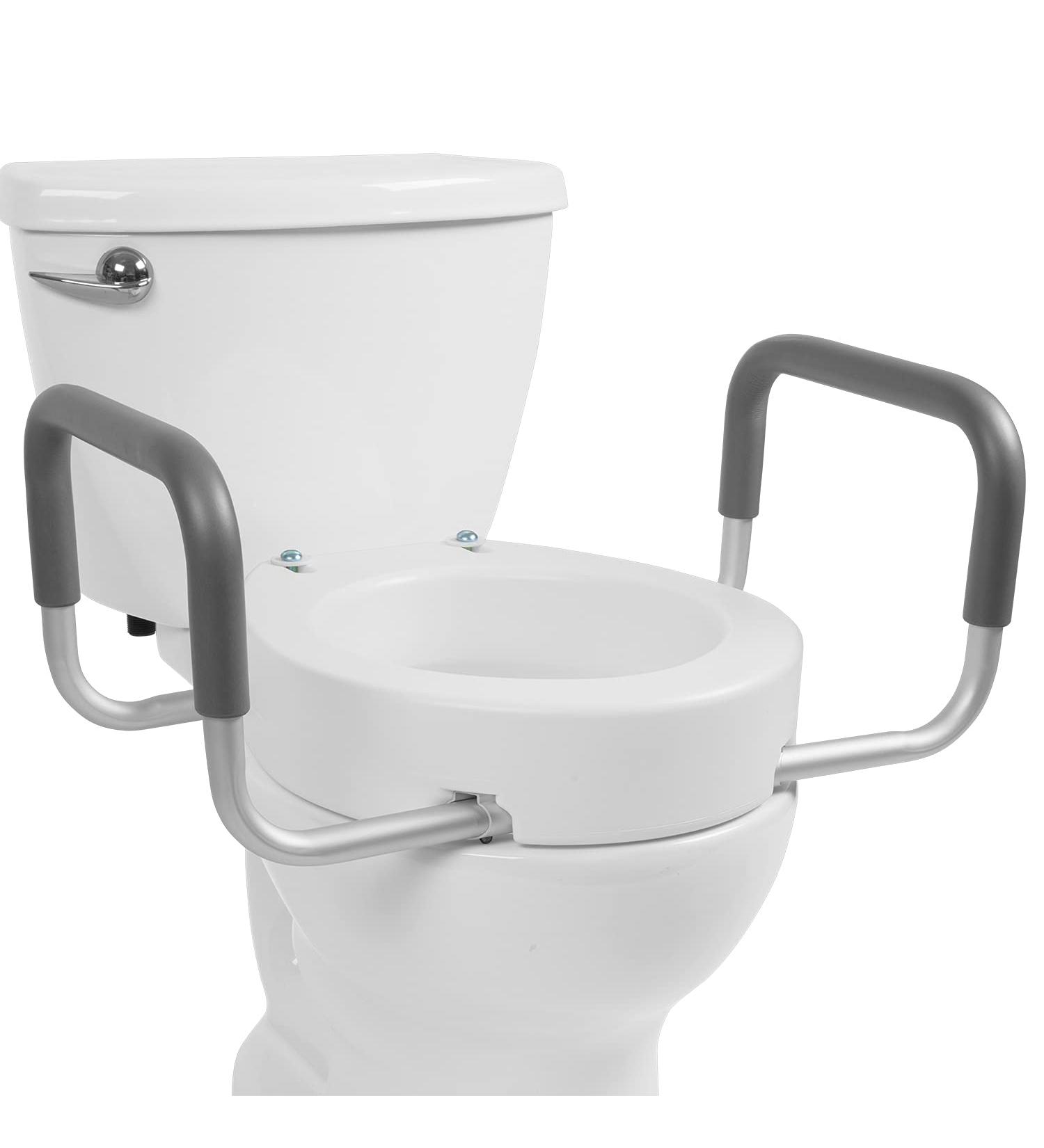 Vive Raised Toilet Seat Riser with Handles - Elderly & Handicap Grab Bar for Seniors - Easy Clean, Options for Elongated & Standard Bowls - Medical Hip Replacement Surgery Aid - Buy Online on GoSupps.com
