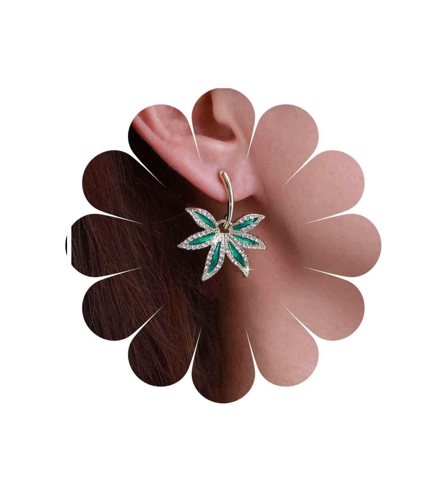 Shop Vintage Emerald Pot Leaf Earrings | Green Marijuana Leaf Dangle Jewelry for Women - Buy Online on GoSupps.com