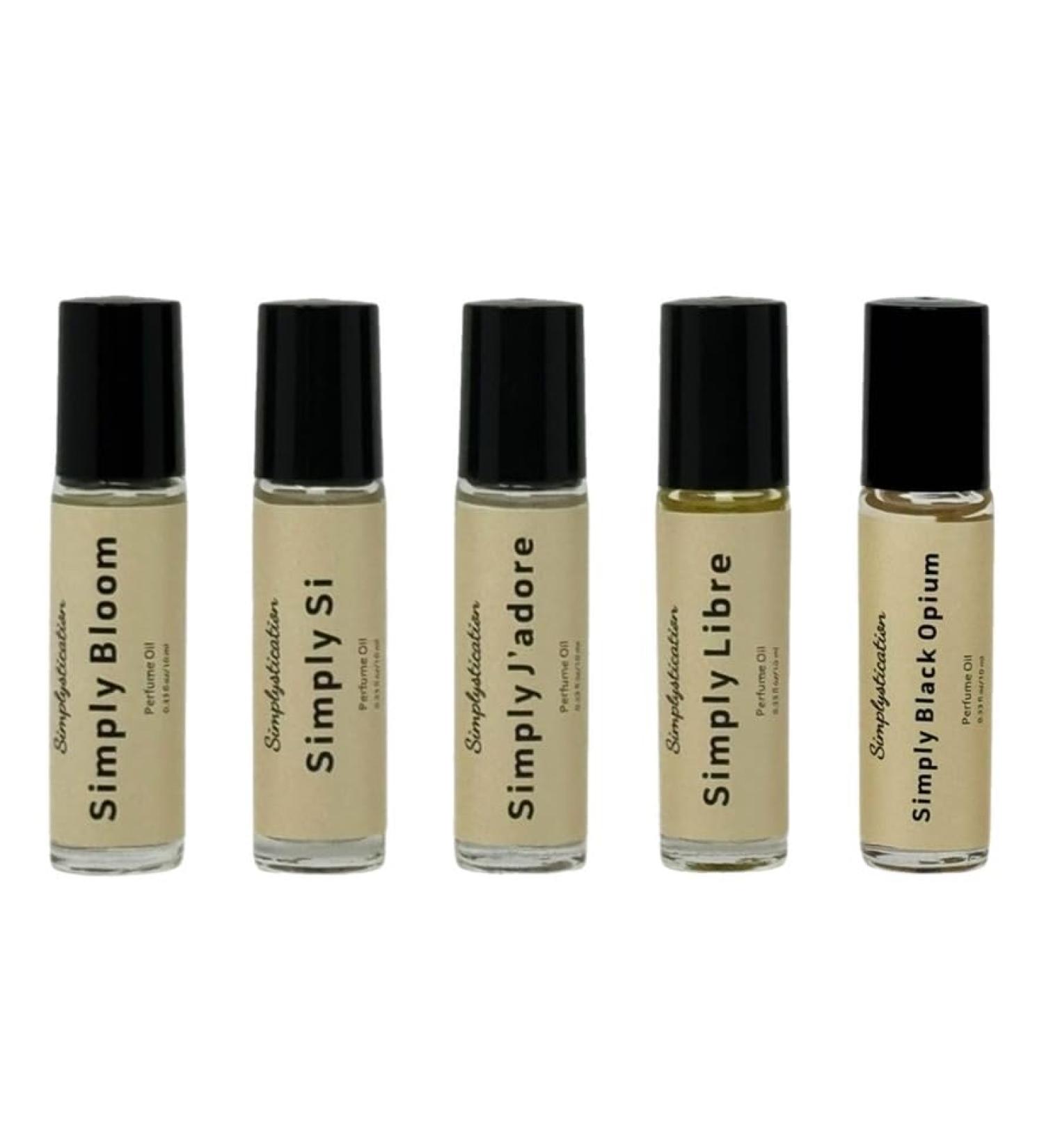 Simply Set Inspired by Bloom Si J'Adore Libre & Black Opium Long Lasting Travel Size Fragrance Oil Roll On Perfume w/Liquid Coconut oil European Sourced 10 ml (Pack of 5) 1 Count (Pack of 5) Simply BestSeller Set - Buy Online on GoSupps.com