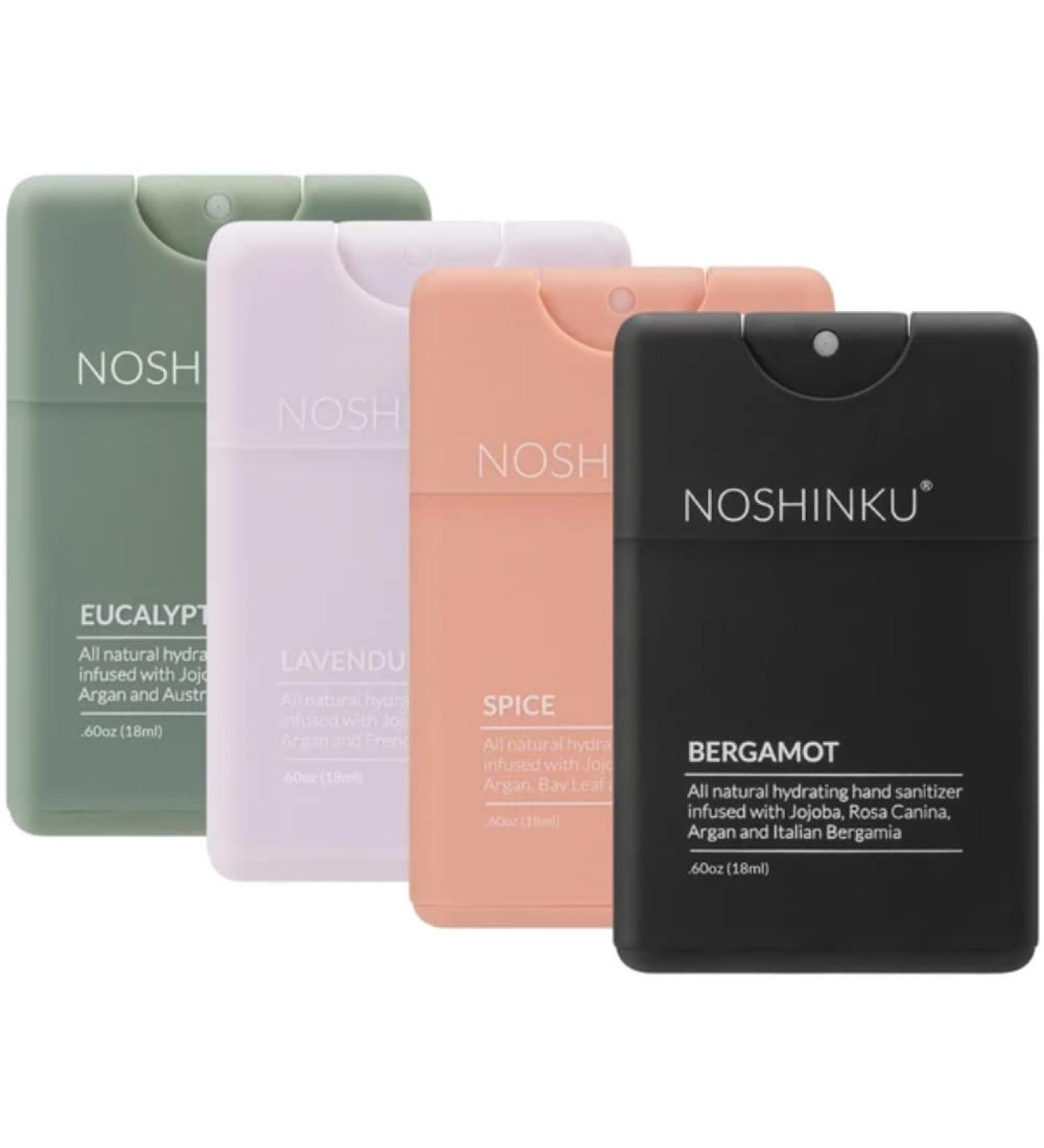 Noshinku Organic Hand Sanitizer Discovery 4-Pack | Moisturizing Mist with Botanical Oils | Kills 99.9% of Germs | FDA Registered | Travel Size Refillable - Buy Online on GoSupps.com