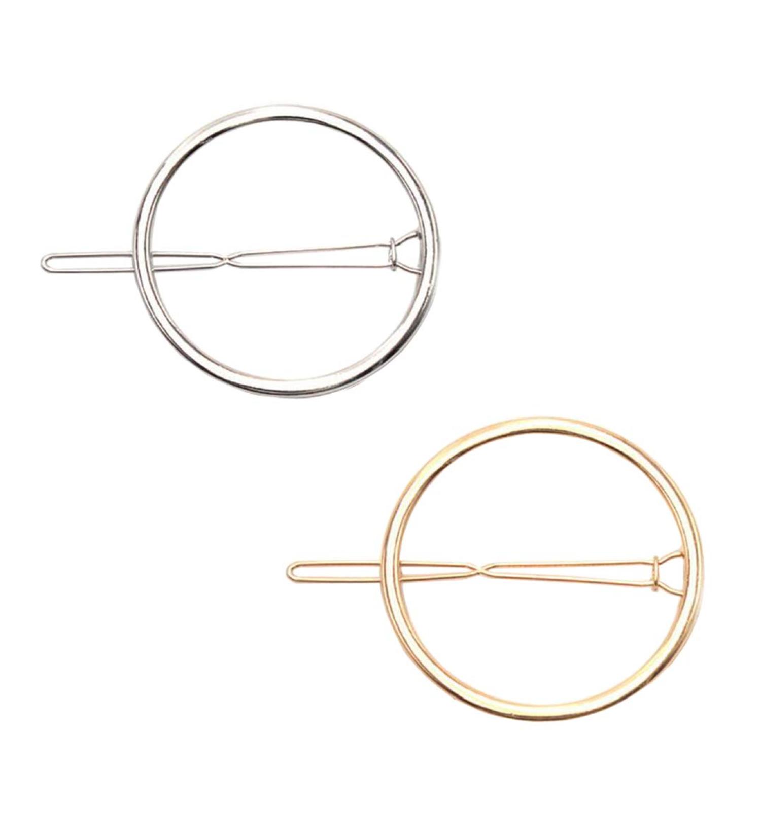 Stylish 2pcs Women's Hollow Round Geometric Metal Hair Clips - Gold & Silver - Buy Online on GoSupps.com