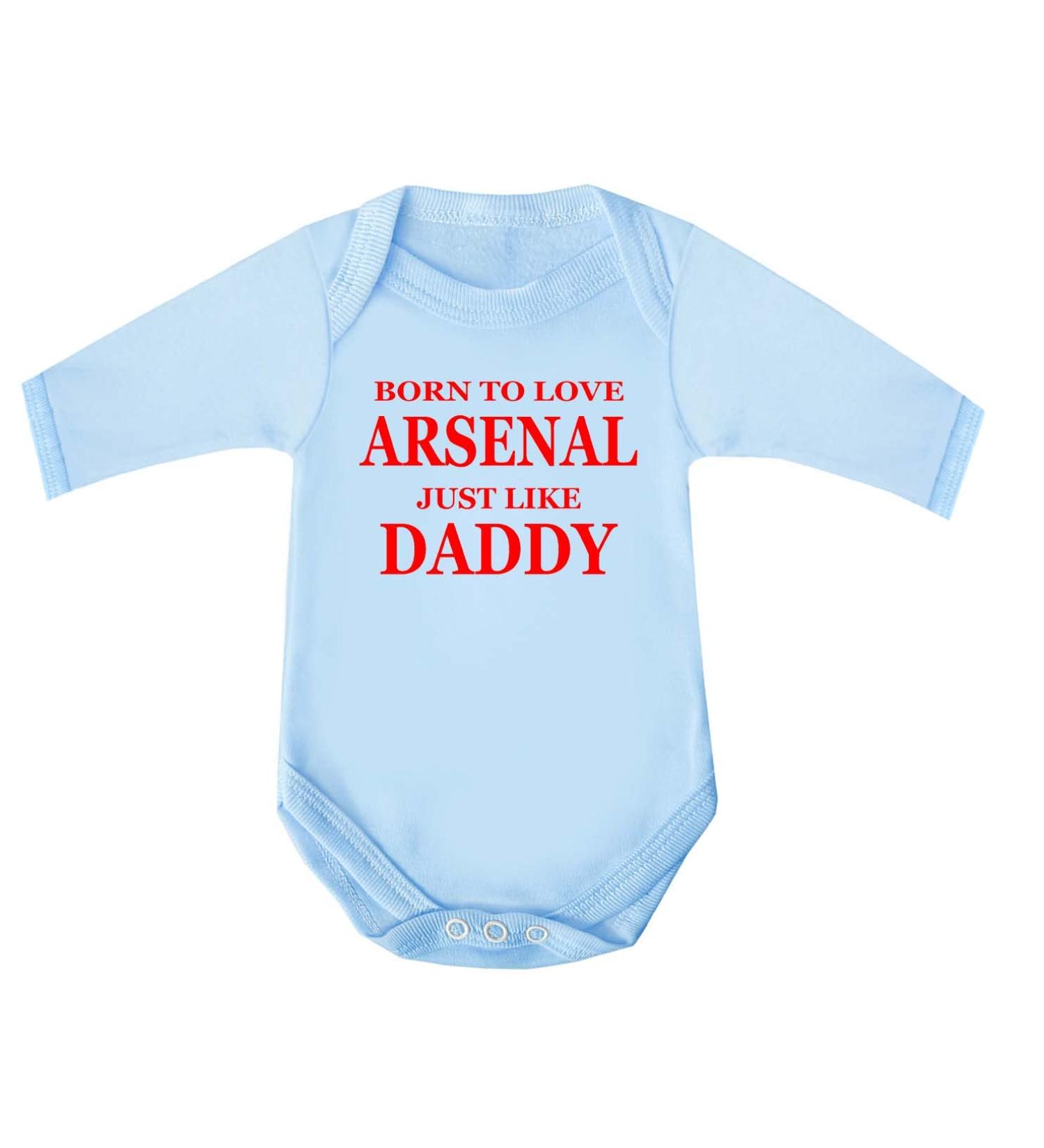 Born To Love Arsenal Just Like Daddy Long Sleeve Bodysuit | UK Designed & Printed | 100% Cotton | 0-3 Months Blue - Buy Online on GoSupps.com