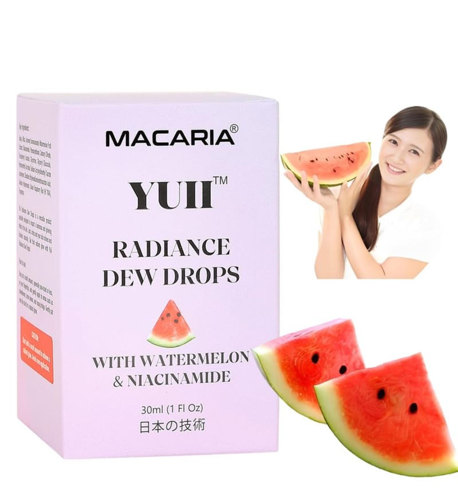 MACARIA YUII Dew Drops Watermelon Niacinamide Glow Serum Watermelon Hydrating Serum With Hyaluronic Acid Brighten Moisturizing Lightweight Watermelon Toner Japanese Recipe - Buy Online on GoSupps.com