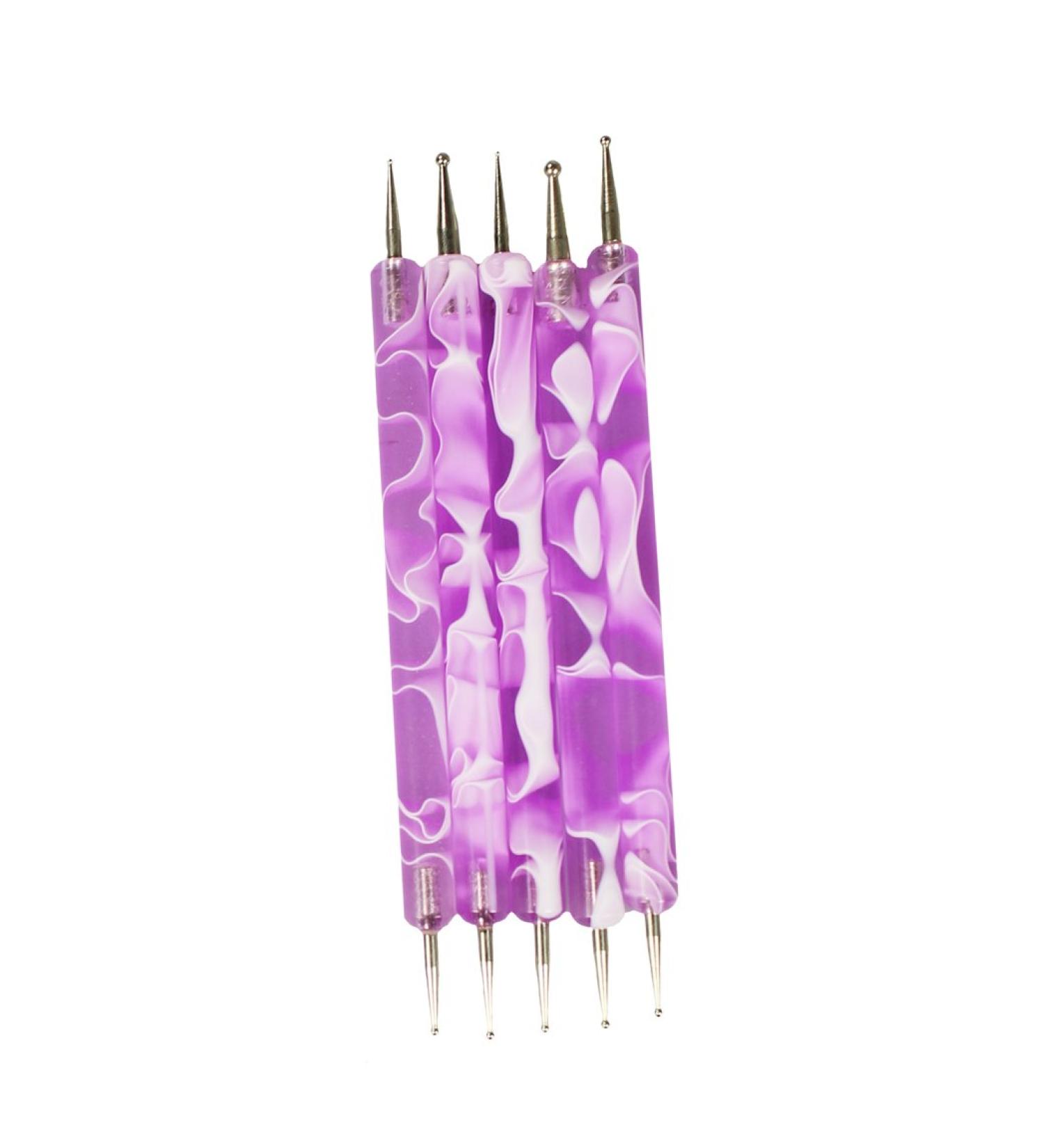 AUTEK 5 Nagel Nail Art Pink Rose in different sizes - plastic handle - Spots whirl - French -ball - Dotting tool - Dotti - SpoTi