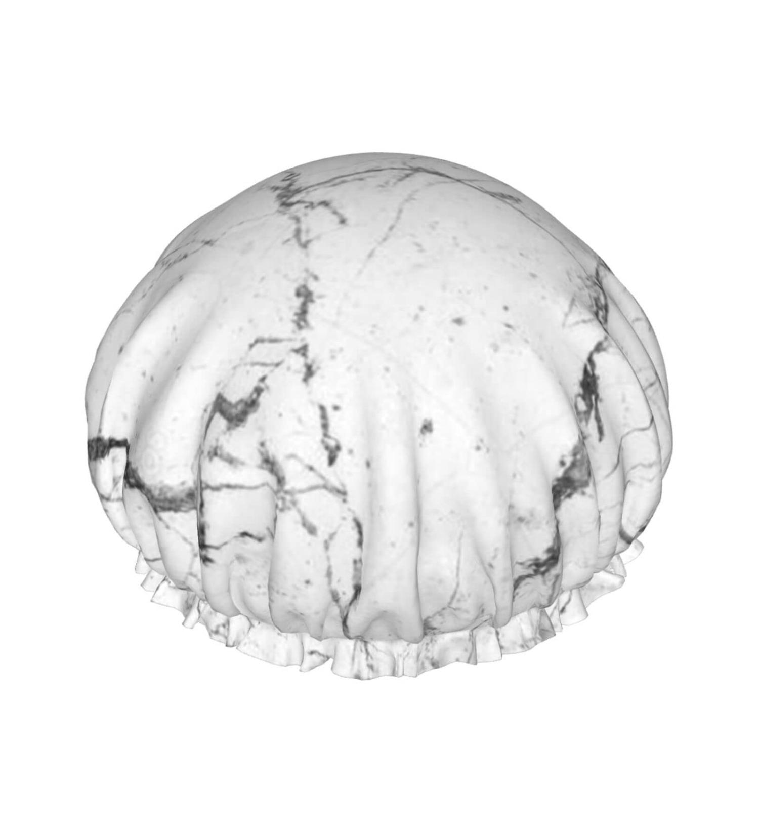 White Marble 3D Printing Waterproof Double Bath Cap for Women - Adjustable Shower Cap - Buy Online on GoSupps.com