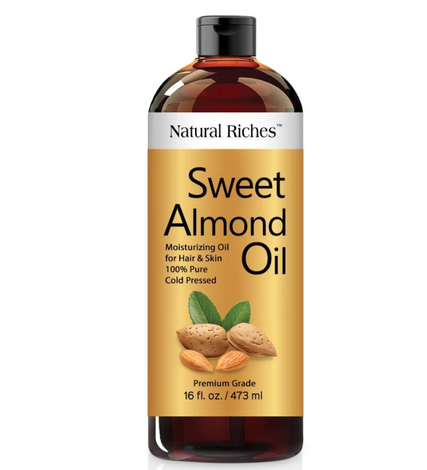 Natural Riches Sweet Almond Oil - 16 FL oz | Cold Pressed Pure & Hexane Free | Vitamin E for Skin & Body Massage | Made in USA - Buy Online on GoSupps.com