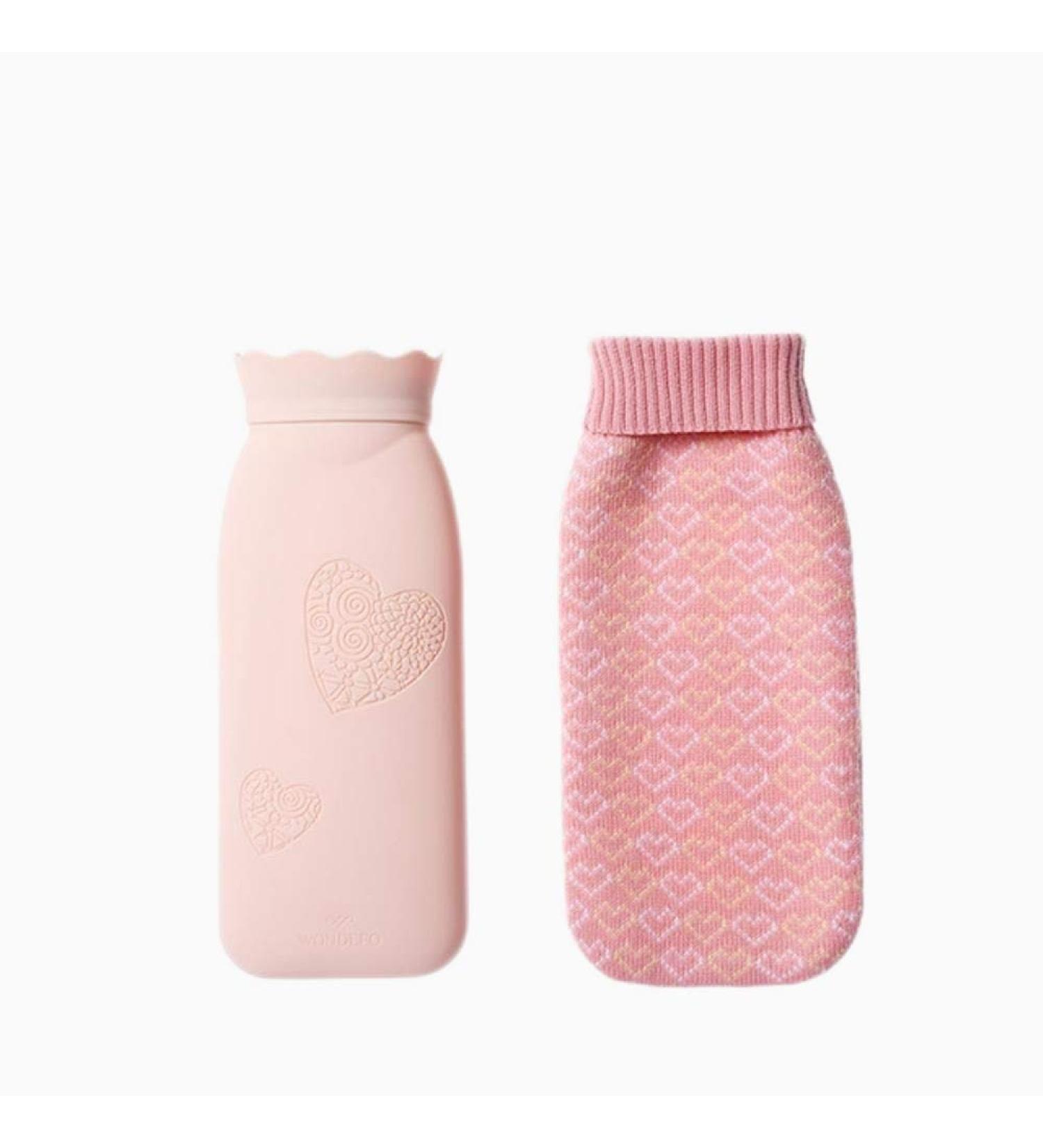 Pink 525ml Silicone Heat Bottle with Cover - Cute & Mini Hot Water Bag for Hand Feet & Abdominal Warmth - Outdoor Proof - Buy Online on GoSupps.com