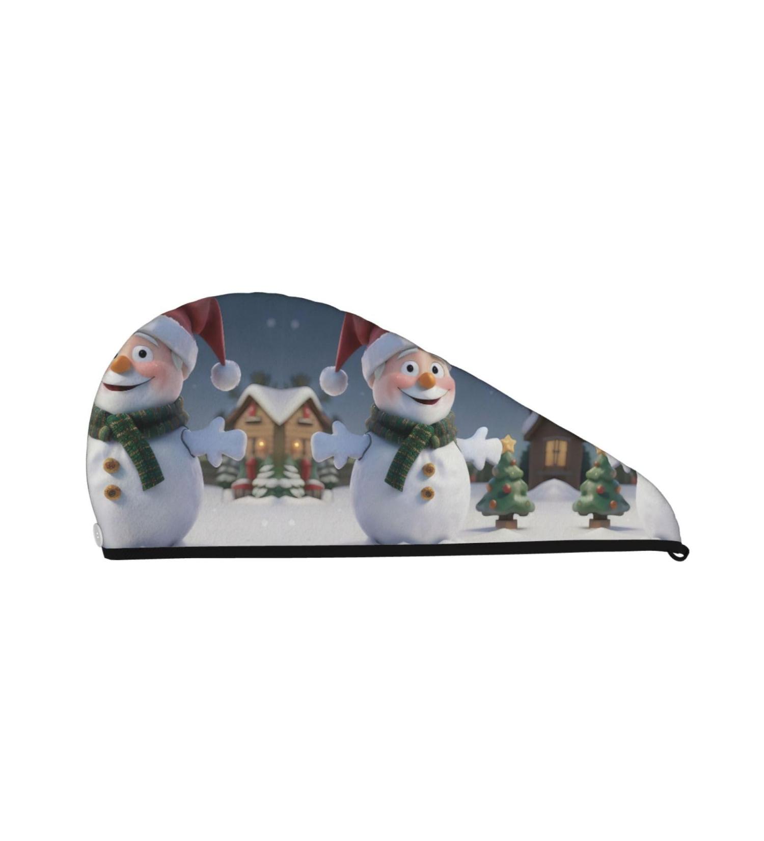 Christmas Santa Snowman Coral Velvet Hair Drying Cap | Quick-Dry Towel Wrap for Men & Women Perfect for Travel & Home - Buy Online on GoSupps.com