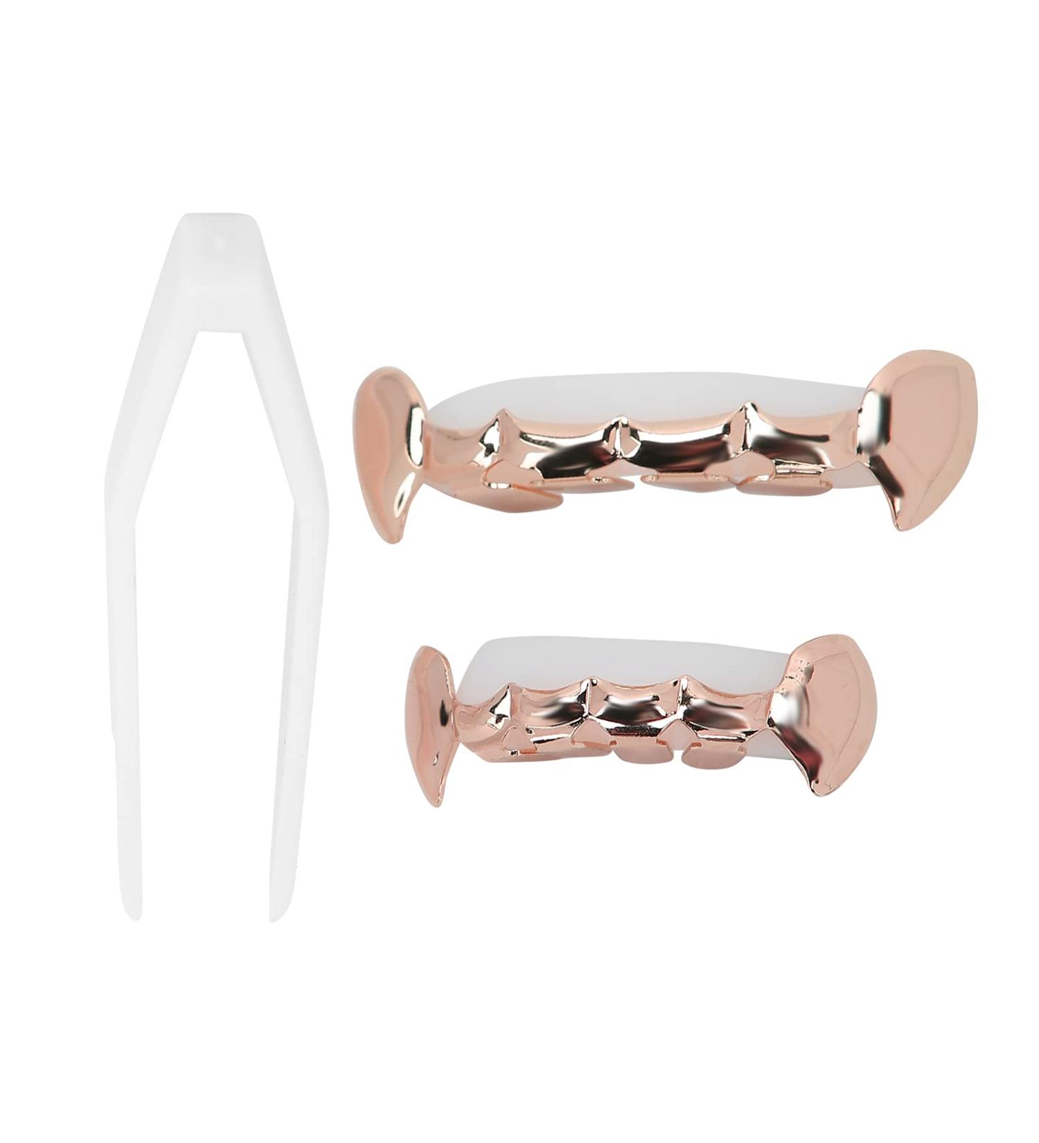 Plated Gold Grillz Teeth Brace Decoration Halloween Teeth with 2 Silicon Molding Bars Different 3 Colors Fake Teeth Brace for Halloween Parties/Hip Hop Fashion Shows/Music Concerts(Rose) - Buy Online on GoSupps.com