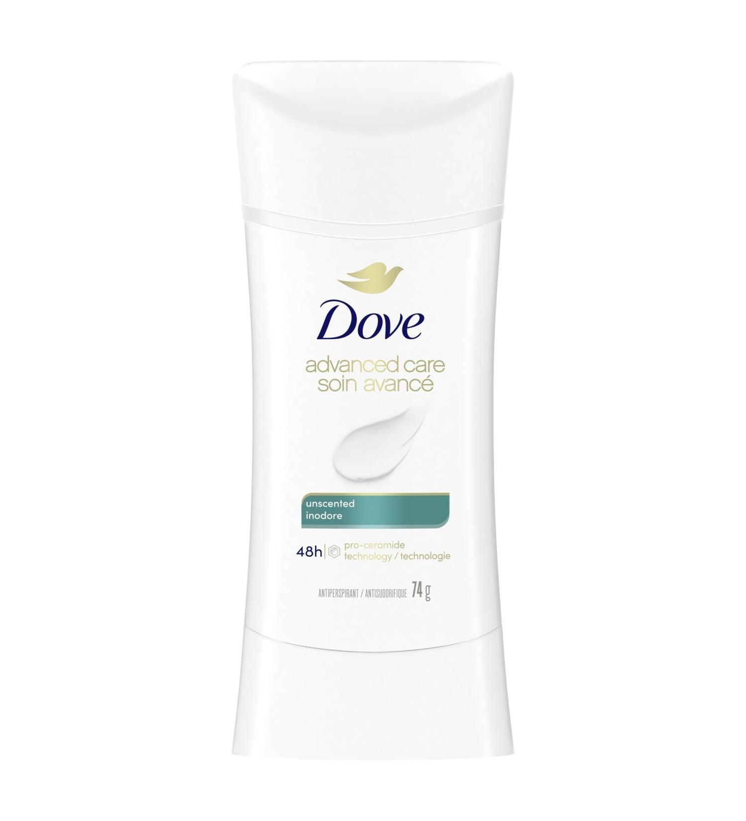Dove Advanced Care Antiperspirant Deodorant for Women Unscented with Pro-Ceramide Technology for Soft Resilient Skin 74 g - Buy Online on GoSupps.com