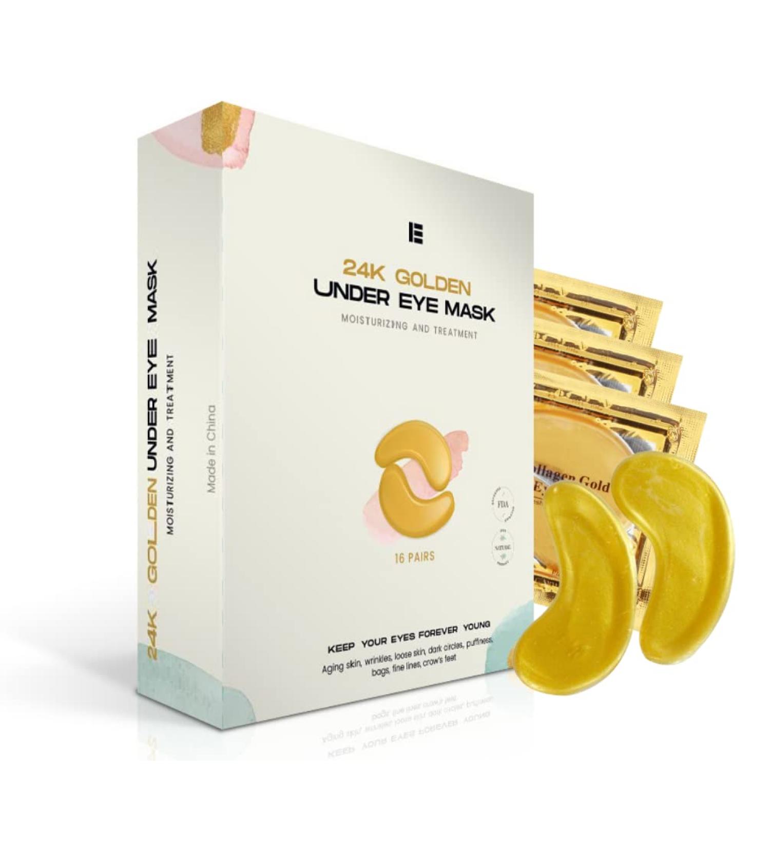 24K Gold Eye Mask - 16 Pairs - Reduces Dark Circles, Puffiness, Fine Lines & Wrinkles - Buy Online on GoSupps.com