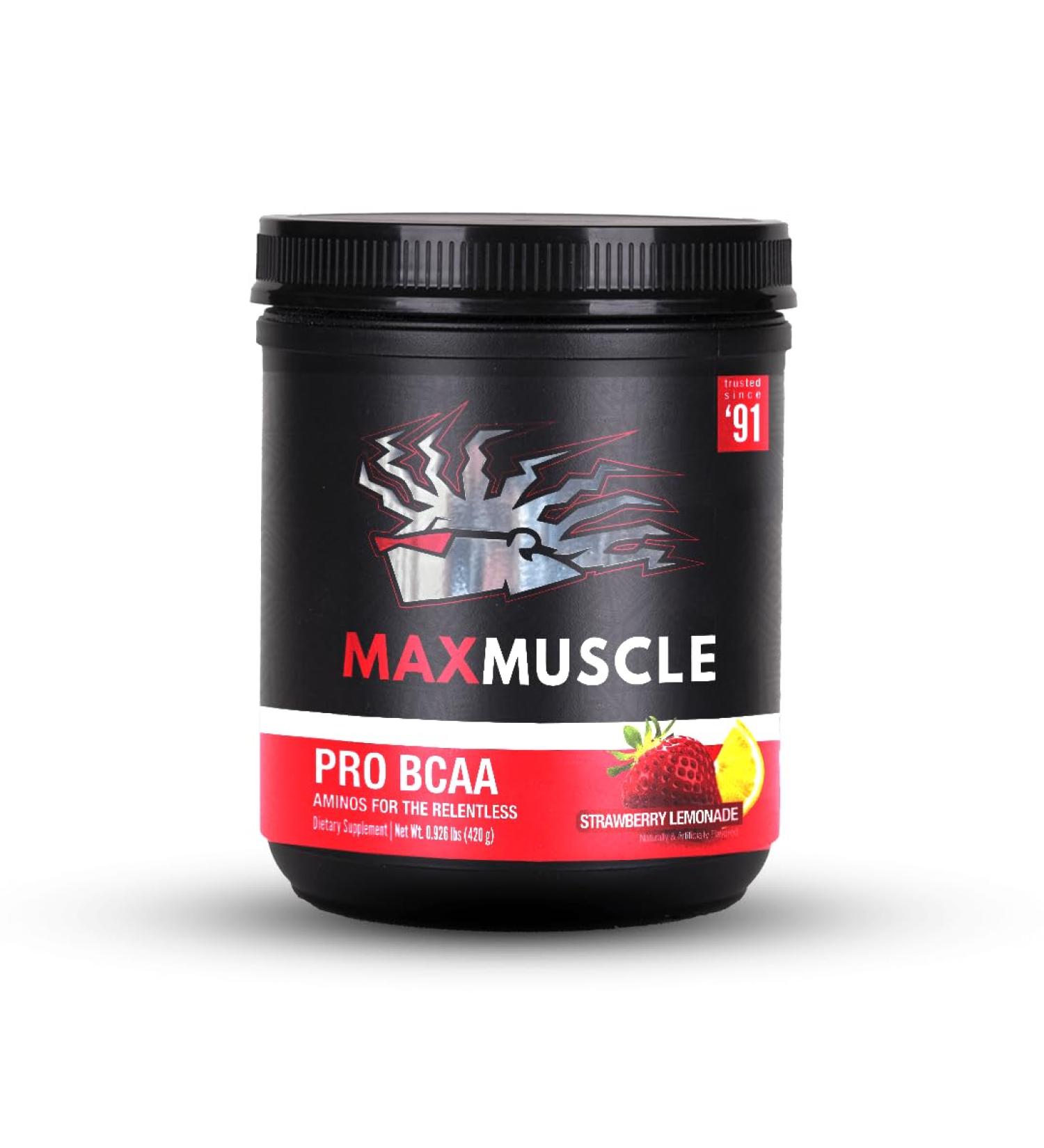 Max Muscle Pro BCAA, Aminos for The Relentless, 7G BCAA, Post Workout Muscle Recovery (Strawberry Lemonade) - Buy Online on GoSupps.com