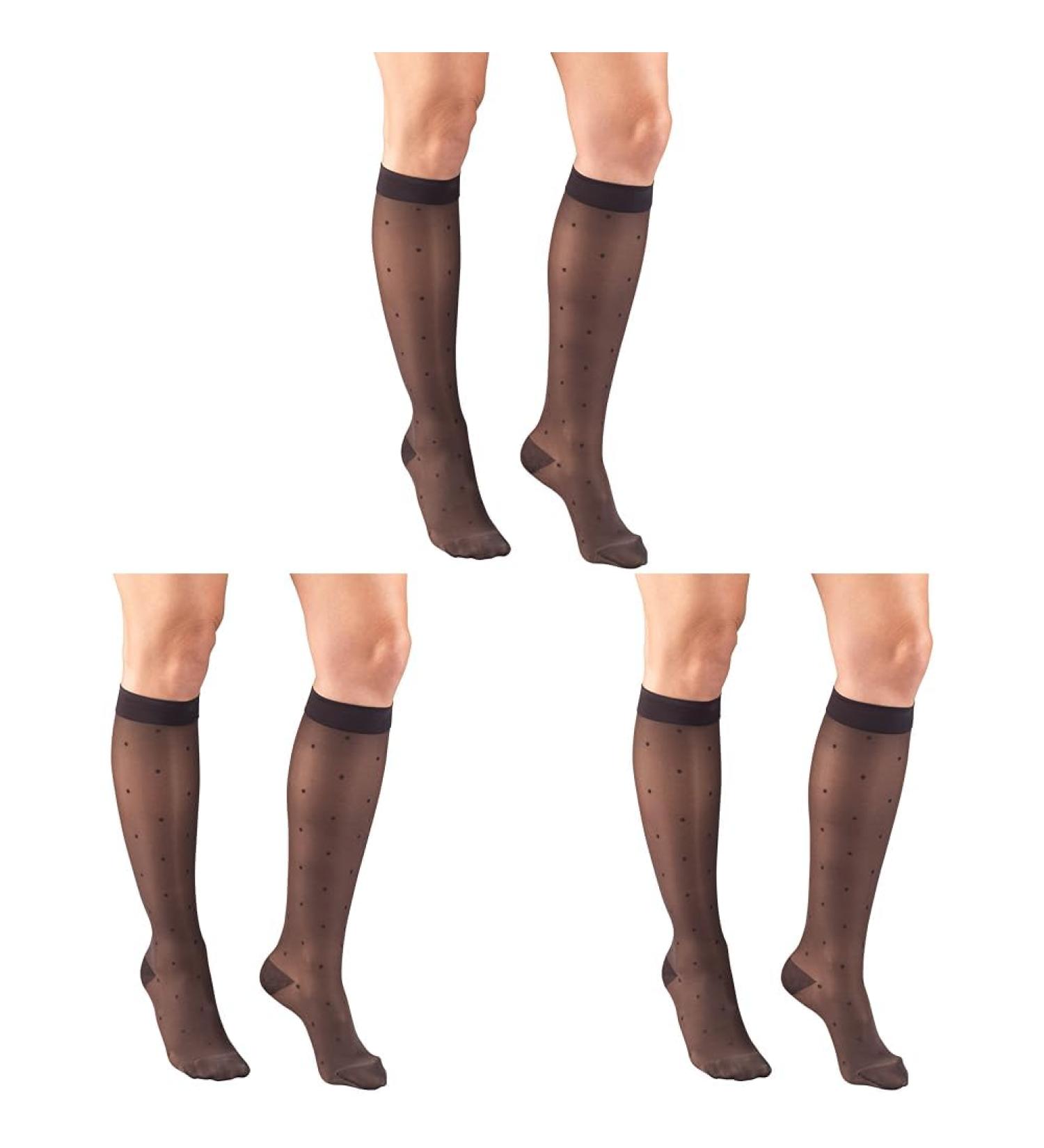 Truform Sheer Compression Stockings for Women - 15-20 mmHg Knee High Dot Pattern Charcoal - Large (Pack of 3) | International Shipping Available - Buy Online on GoSupps.com