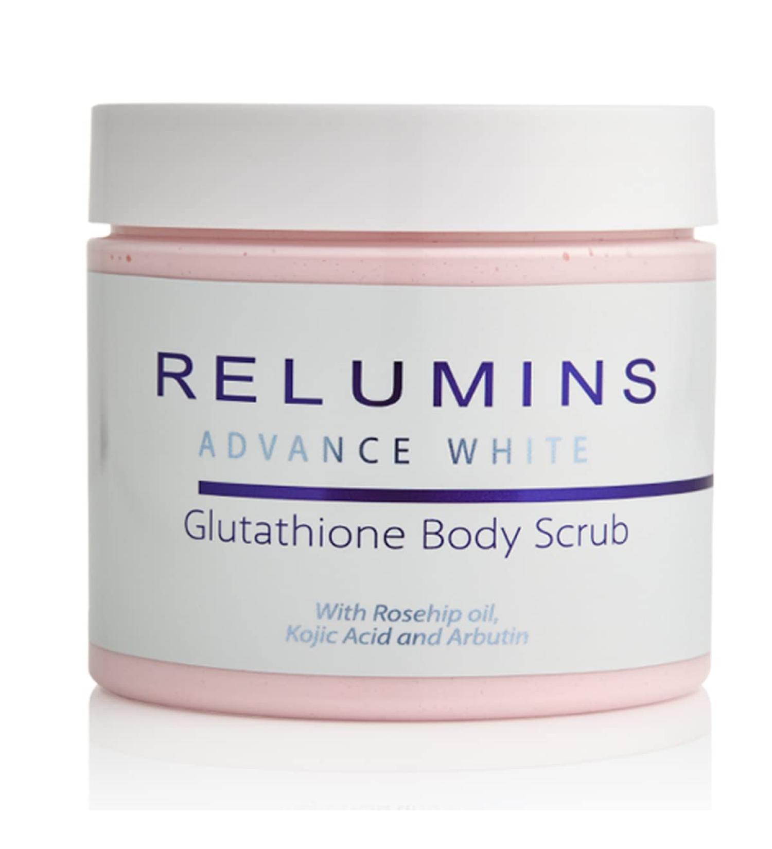 Relumins Premium Brightening Scrub - Intense Exfoliant with Glutathione Arbutin Rosehip & Kojic Acid for Radiant Skin - 400ml International Shipping - Buy Online on GoSupps.com