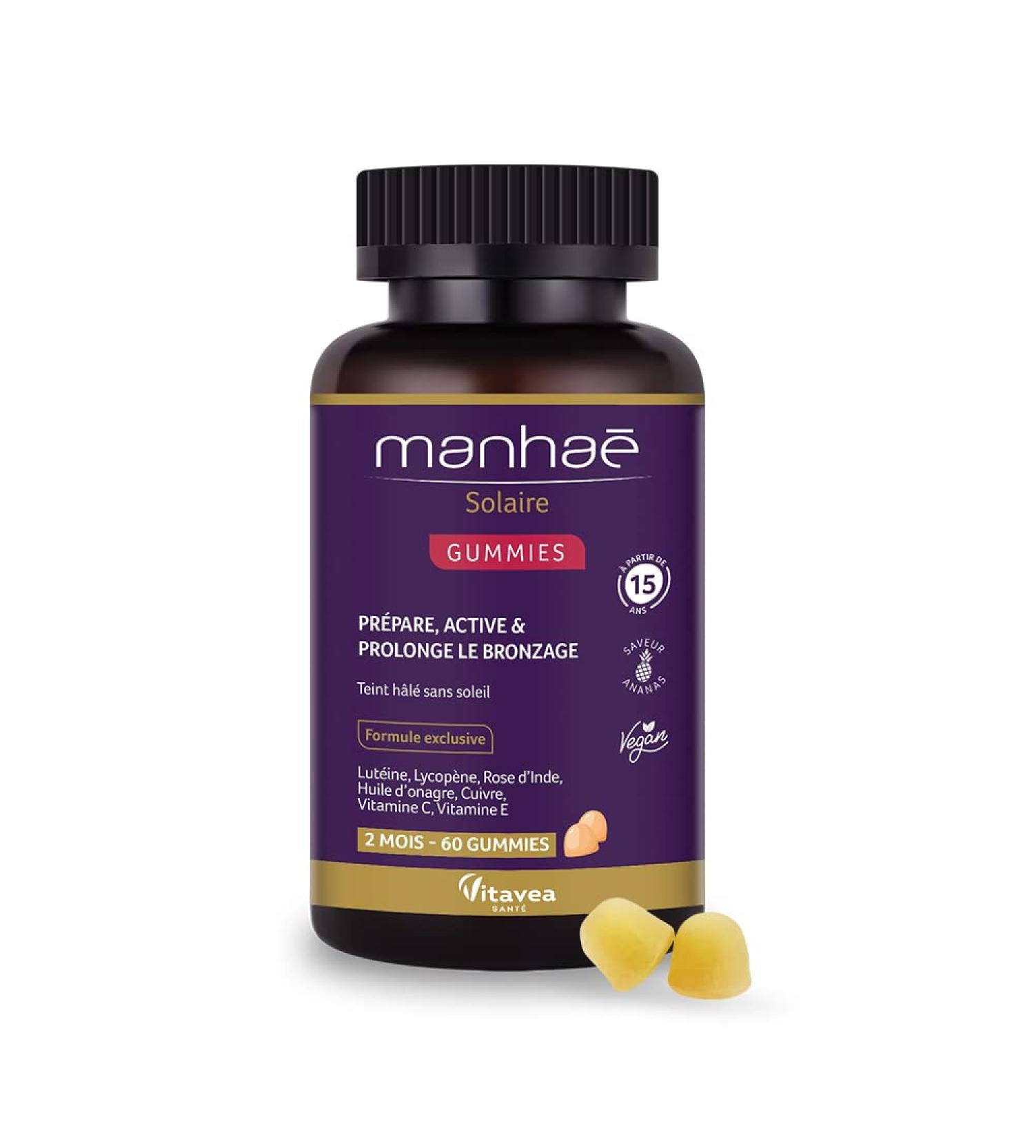 Manha - Solaire Gummies - Self-Tanning - Nutritional Supplement - Prepares Activates and Prolongs the Tan - Tan Skin Tone Without Sun - Evening Primrose Lutein Lycopene - 60 Gummies - 2 Months - - Buy Online on GoSupps.com