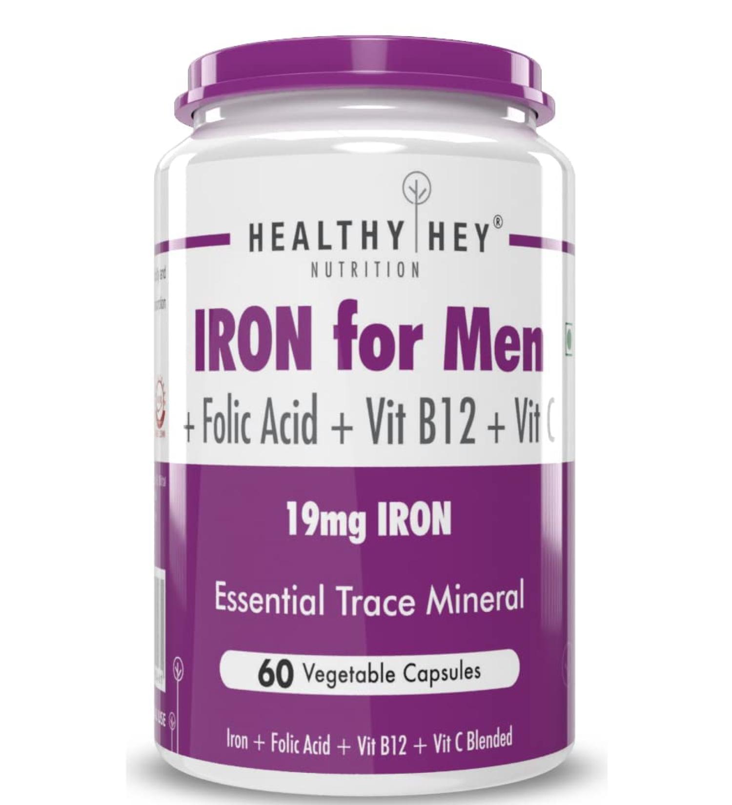 Sheltr Iron Supplement for Men -100% Chelated - with Vitamin B12 Folic Acid & Vitamin C for High Absorption (60 Veg Capsules) - Buy Online on GoSupps.com