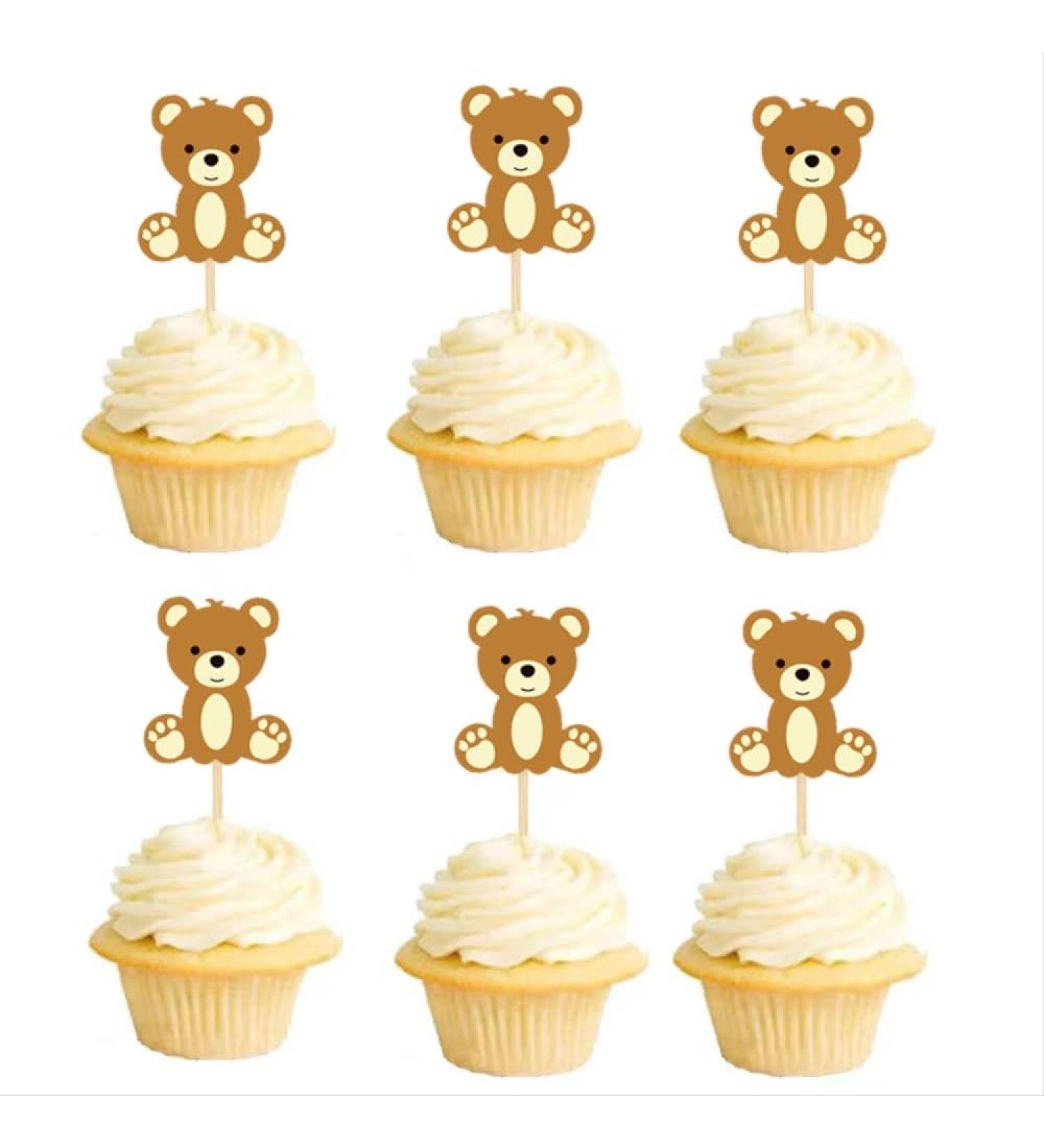 E-ASUM 24 Pcs Bear Cupcake Cake Toppers Bear Birthday Cake Decorations for Animals Themed Baby Shower Birthday Party Cake Decorations Supplies - Buy Online on GoSupps.com