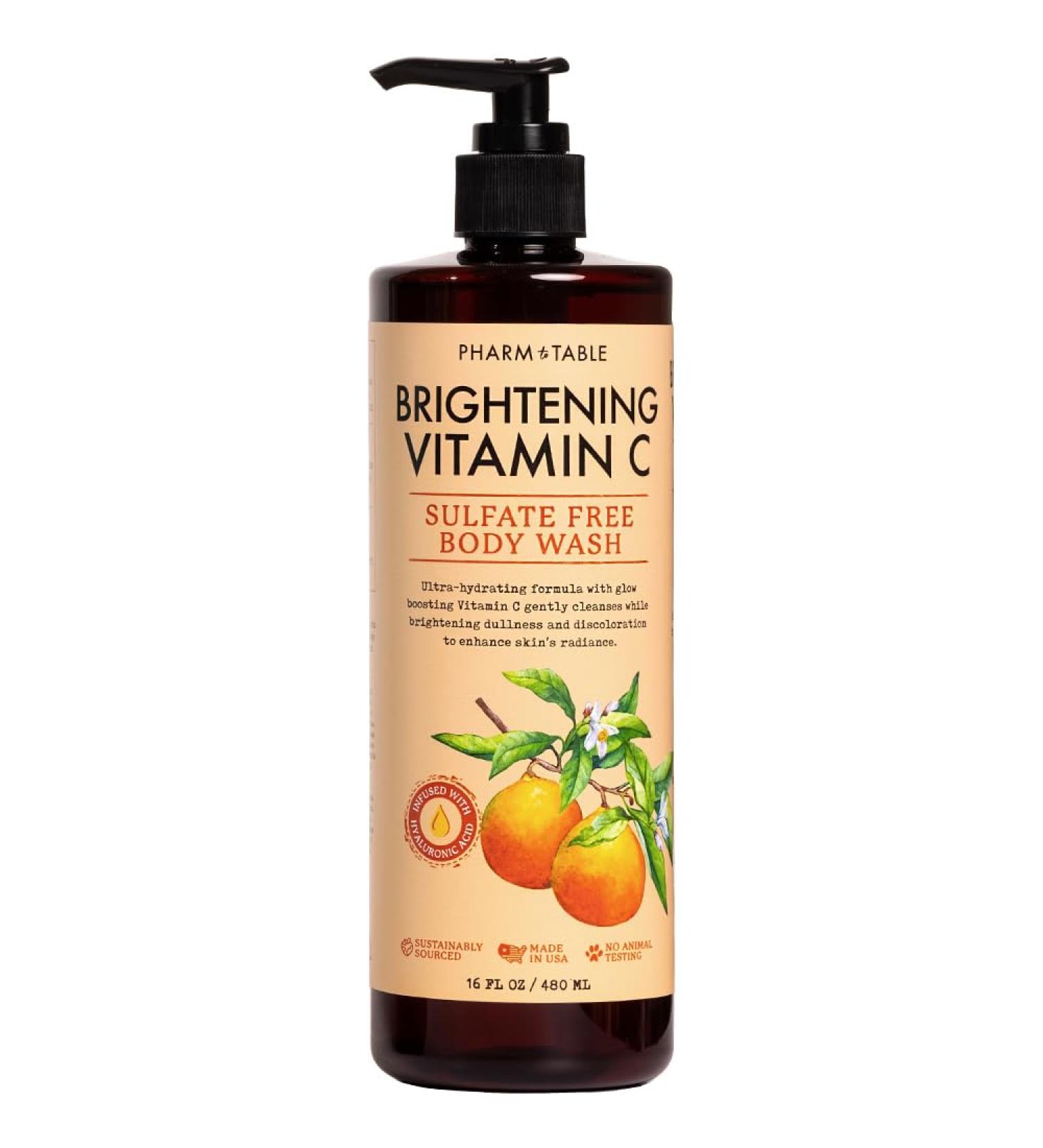 PHARM TO TABLE Brightening Vitamin C Body Wash for Women and Men - Brightens and Nourishes the Skin Sulfate Free 100% Cruelty Free 480ml - Buy Online on GoSupps.com