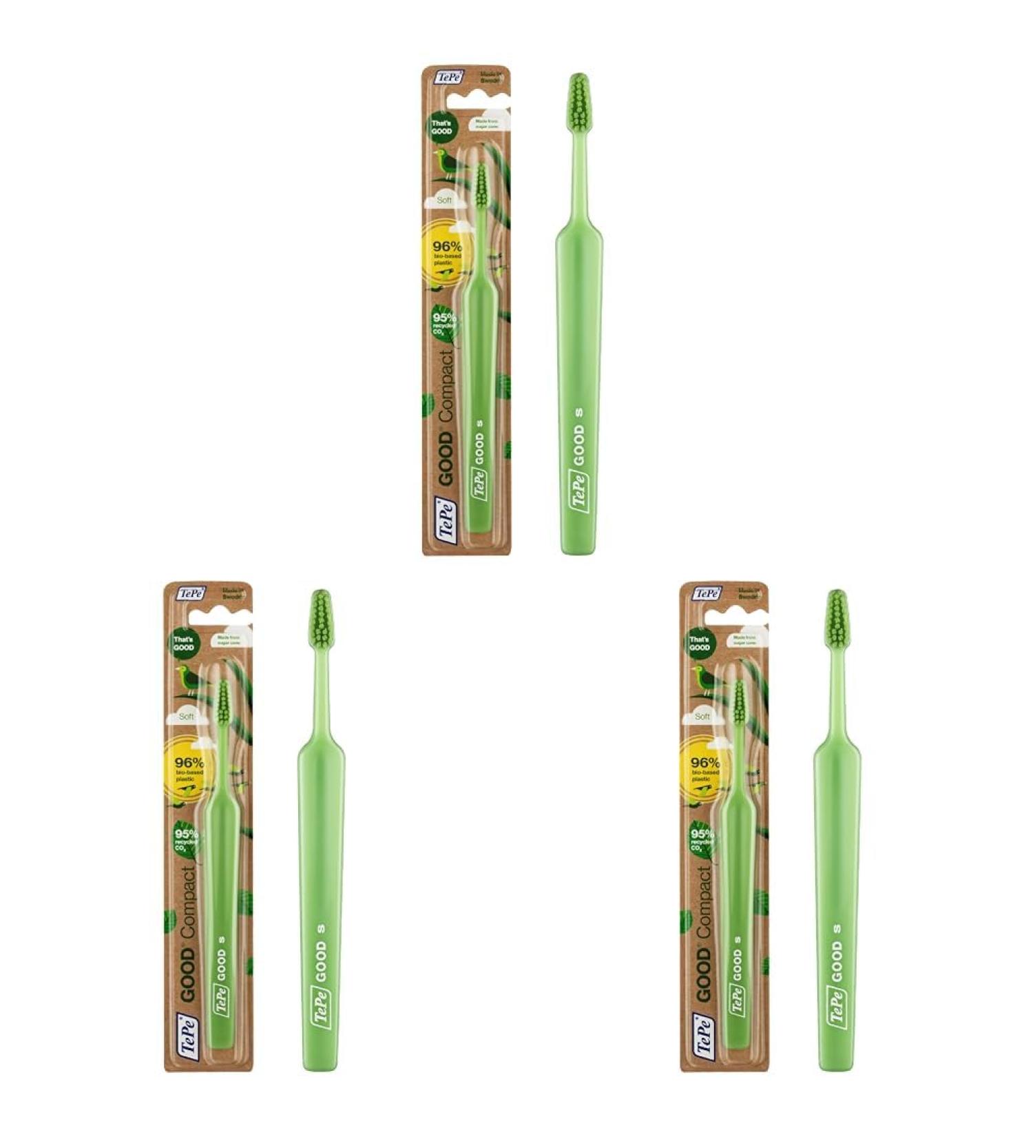 TEPE Good Compact Soft Toothbrushes - Eco-Friendly Soft Bristles Compact Brush Head | 3 Pack - Buy Online on GoSupps.com