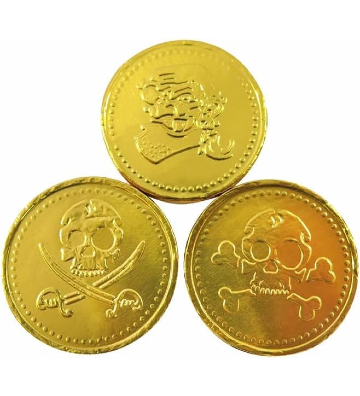 Pirate Coins - Gold Milk Chocolate Coins - Pirate skull design Halloween Trick or Treat Halloween sweets for party bags for Kids Adult - Halloween 2023 (10 Coin) Chocolate 10 Coin