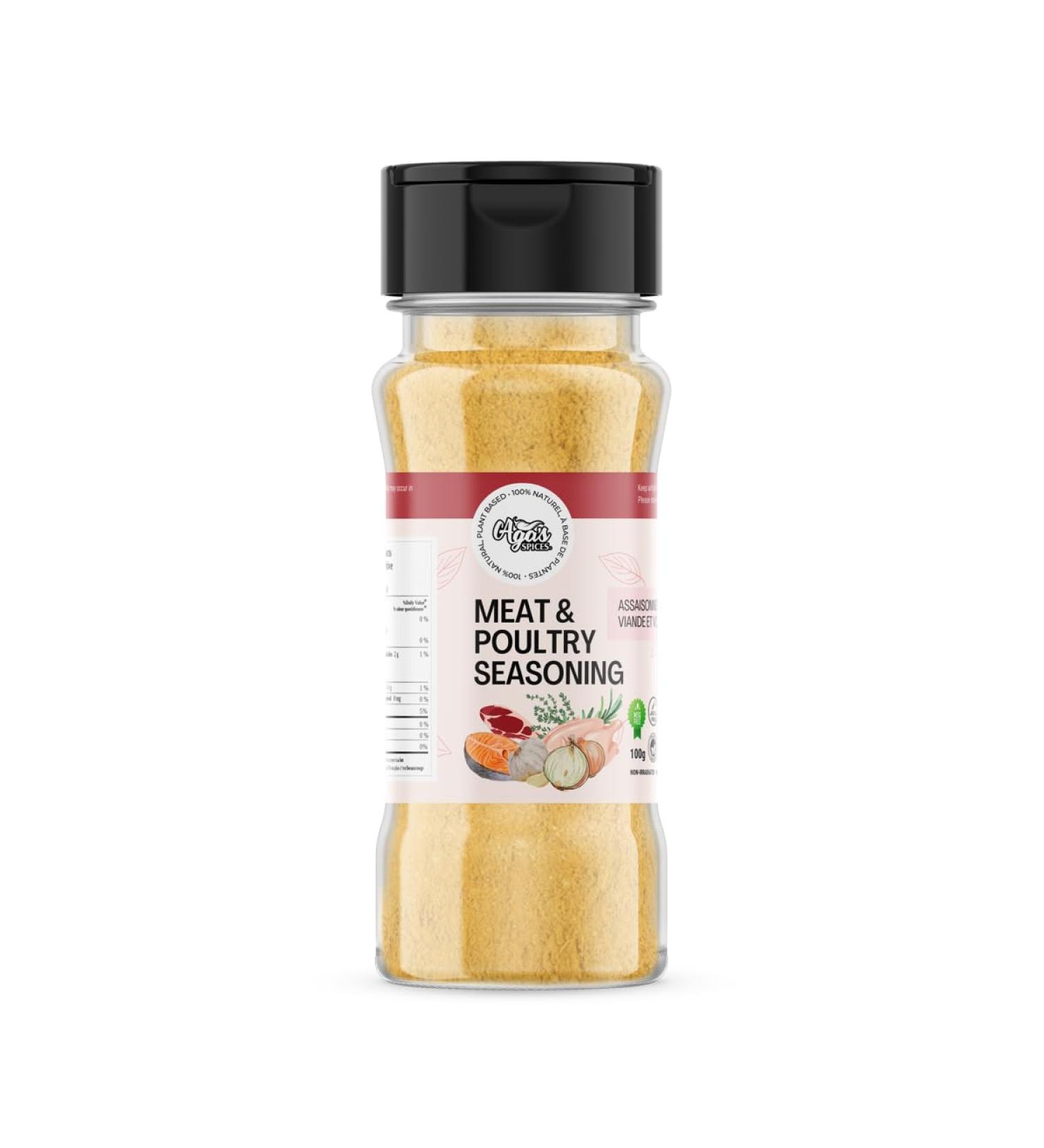 Aga's Wholesome Meat & Poultry Seasoning 100g Low Sodium & MSG Free Natural Spices Plant Based Gluten Free Vegan Non-Irradiated GMO Free - Buy Online on GoSupps.com