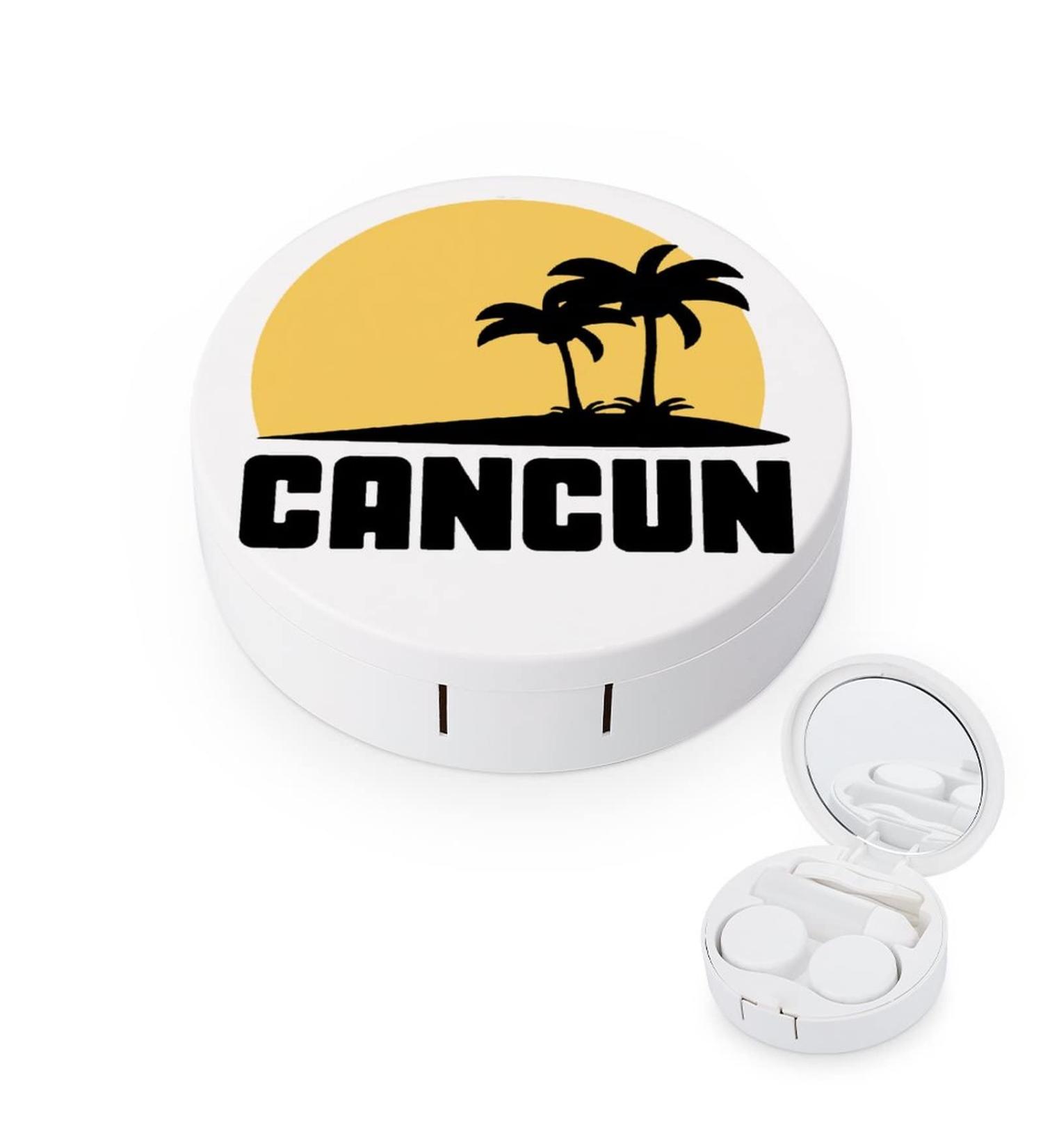 Cancun Mexico Sunset Palm Trees Round Case For Contact Lens Kit Storage Box with Mirror Printed - Buy Online on GoSupps.com