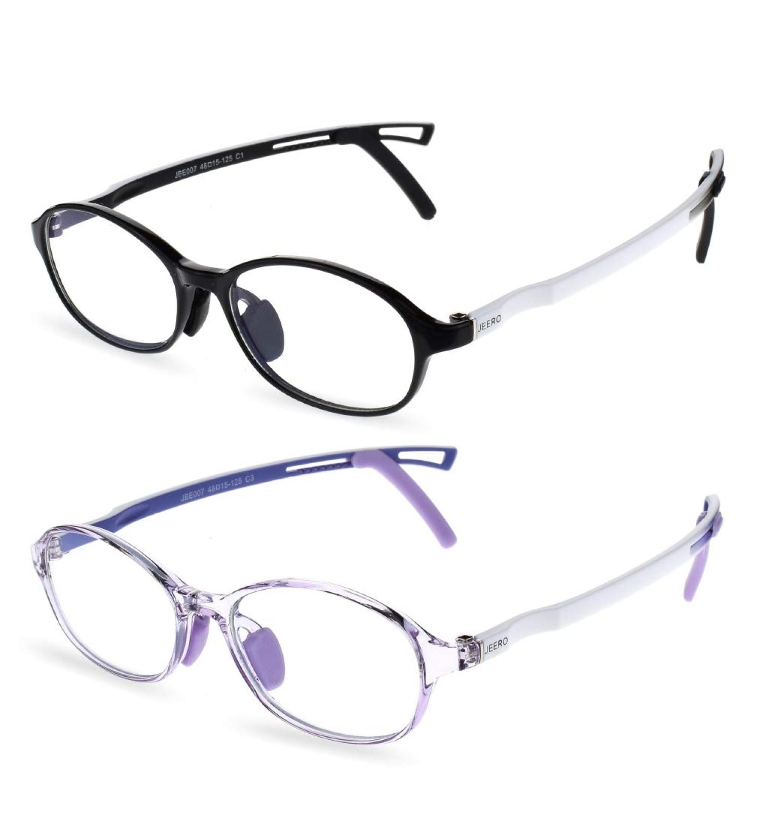 Blue Light Blocking Glasses for Kids - 2 Pack Anti Eyestrain Gaming & Reading Glasses (Ages 3-12) - Black & Purple - Buy Online on GoSupps.com