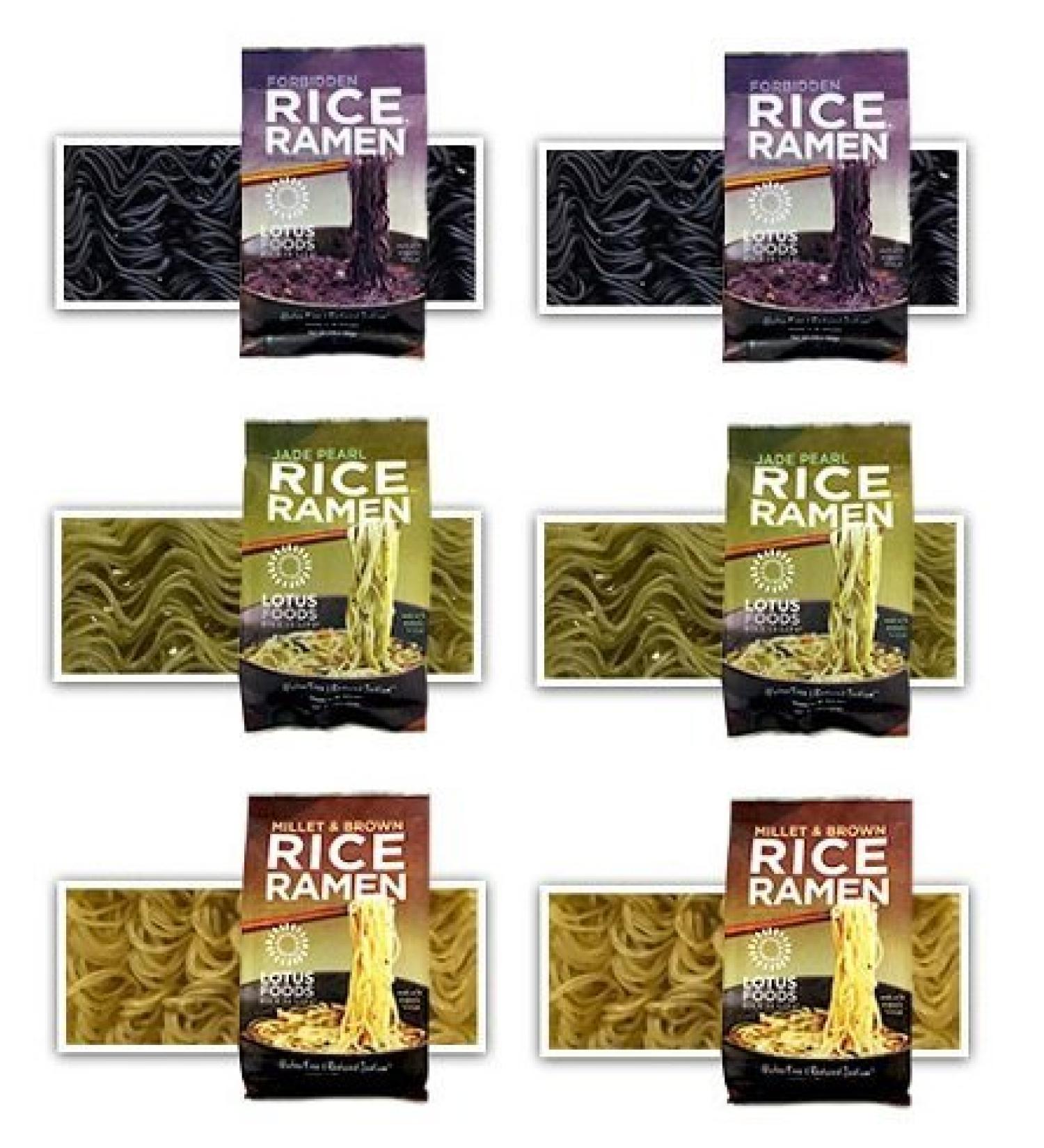 Lotus Foods Gluten Free Rice Ramen Variety Pouch 6 Pack - Forbidden Rice, Jade Pearl Rice, Millet & Brown Rice - Buy Online on GoSupps.com