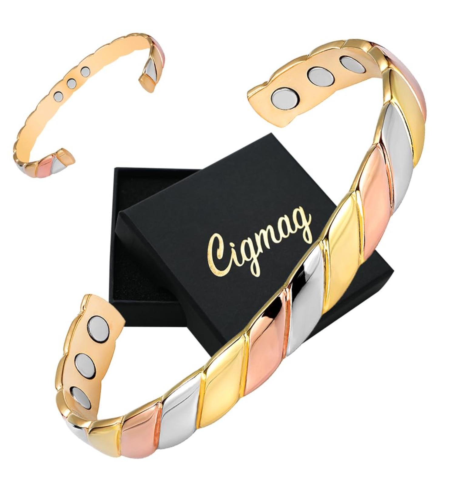 9X Lymphatic Drainage Copper Bracelet for Women | Ultra Strength Magnet | Adjustable Cuff Bangle | Tricolour Pattern - Buy Online on GoSupps.com