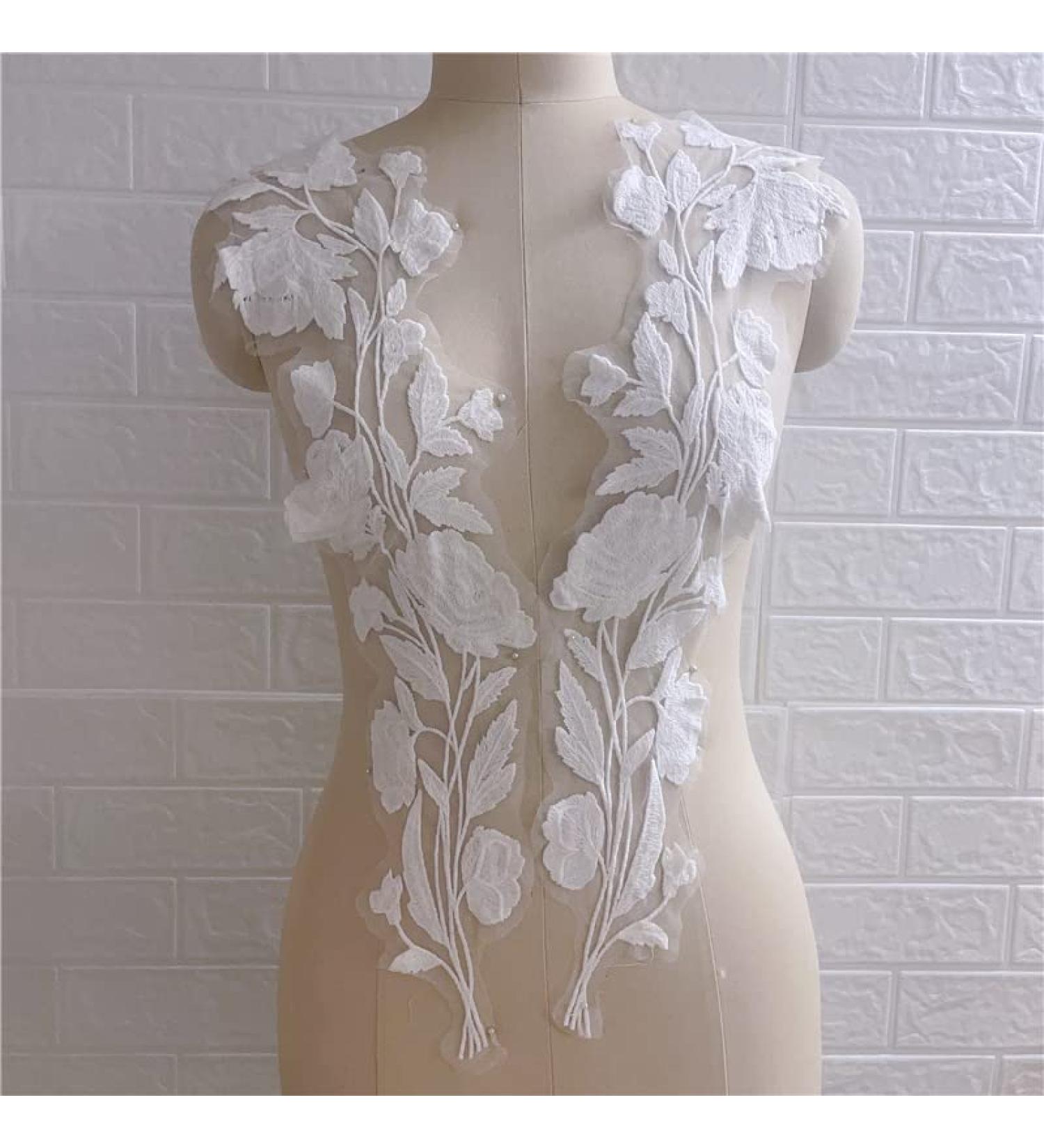 2 Pack Flower Lace Applique Patches for DIY Wedding Dress - White Embroidered Collar Material - Lace Fabric - Buy Online on GoSupps.com
