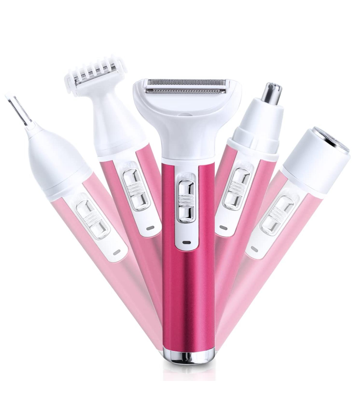 5-in-1 Rechargeable Electric Razor for Women - Body, Nose, Face, Eyebrow, Leg, Armpit, Bikini Area & Underarms - Painless Hair Removal Trimmer - Portable Women's Shavers Set - Buy Online on GoSupps.com