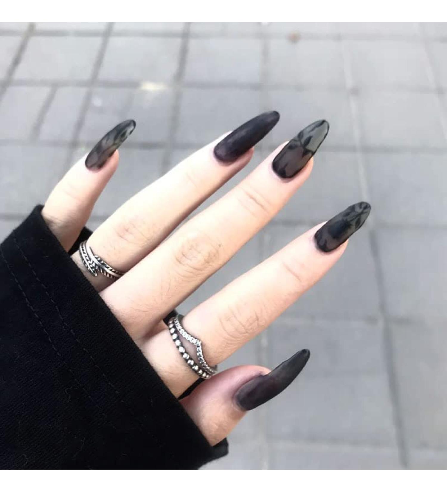 Noapasa 24Pcs Press On Fake Nails Matte Press on Nails Coffin Long Black Roses Fake Nails for Women (Black) - Buy Online on GoSupps.com