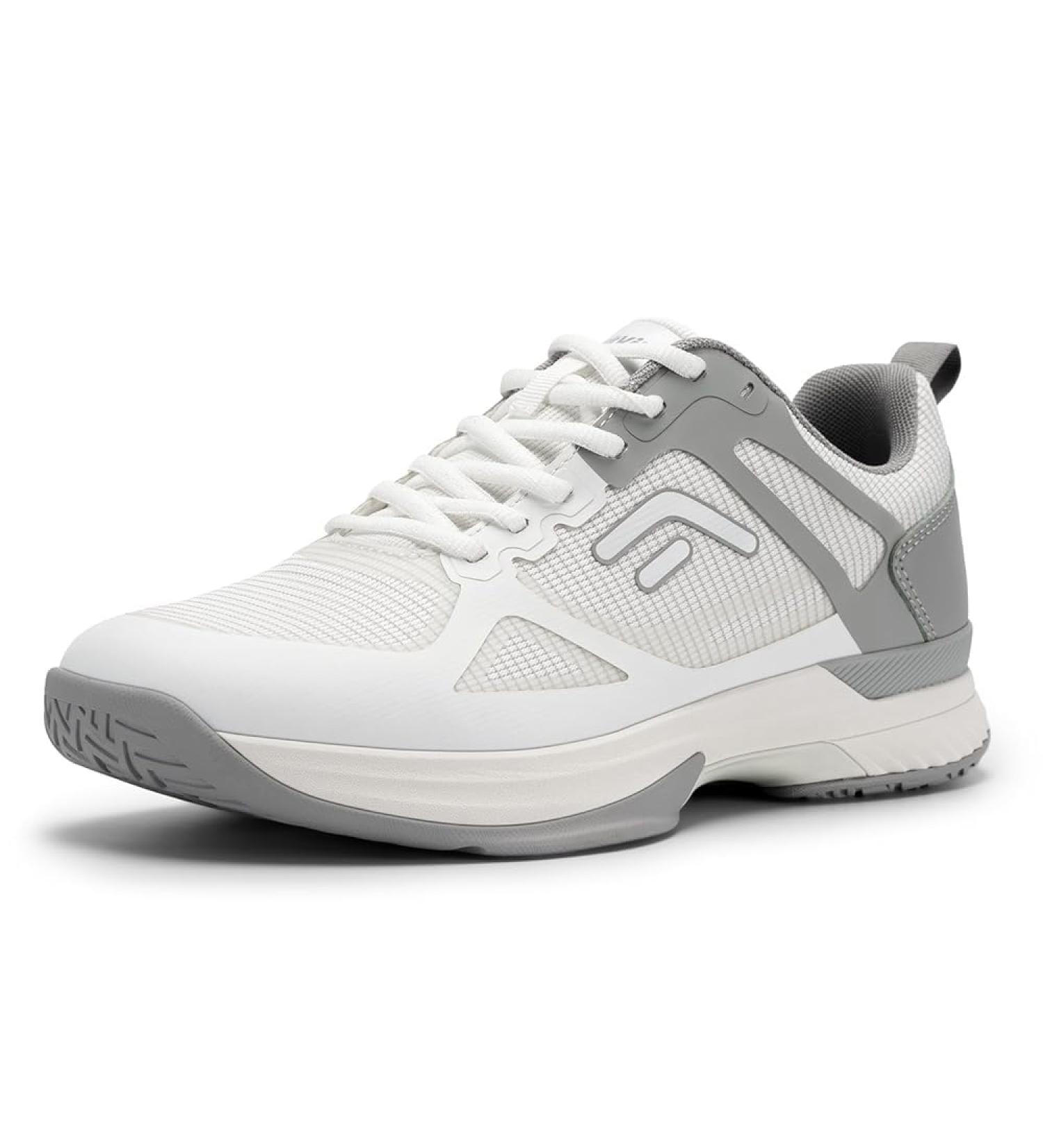 Fitville Extra Wide Tennis Shoes for Men - Slipproof Badminton & Indoor Sports Sneakers - Comfortable & Breathable Fitness Shoes for Wide Feet - EU 42.5 X-Wide in White & Gray - Buy Online on GoSupps.com