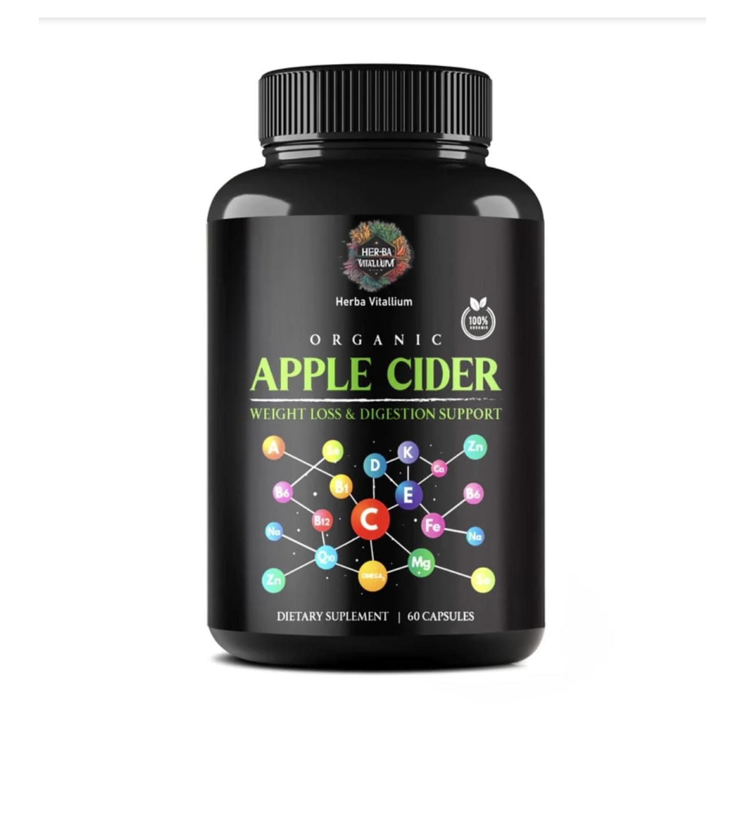 Herba Vitallium Organic Apple Cider Vinegar Capsules - Weight Loss & Digestion Support Supplement - 60 Capsules