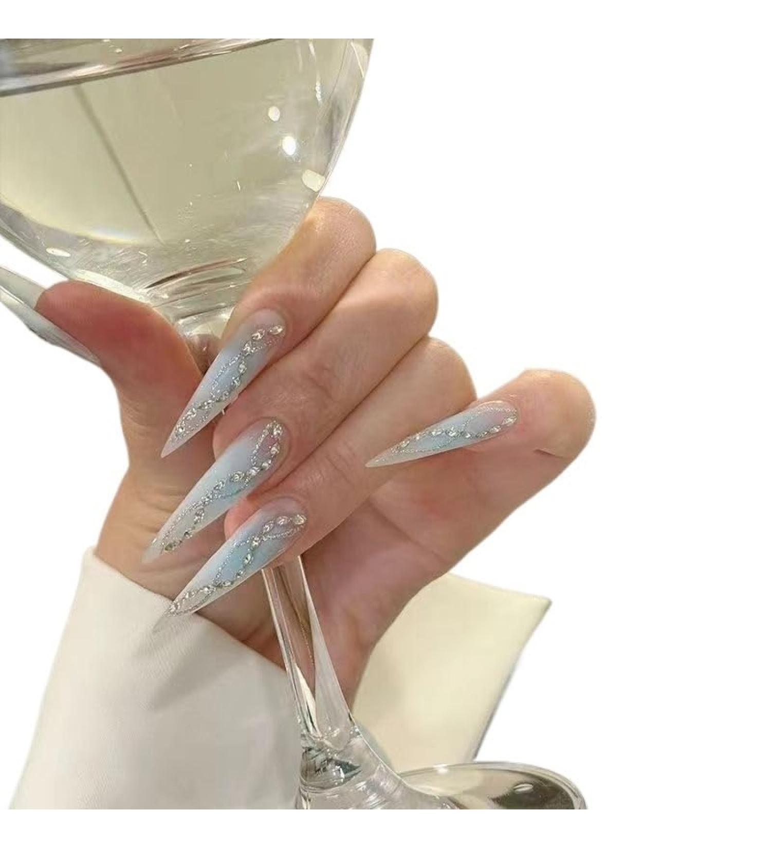 Temperament-enhancing manicure hand-customized wearing nail products blue gradient whitening nail patch detachable temperament.(S)