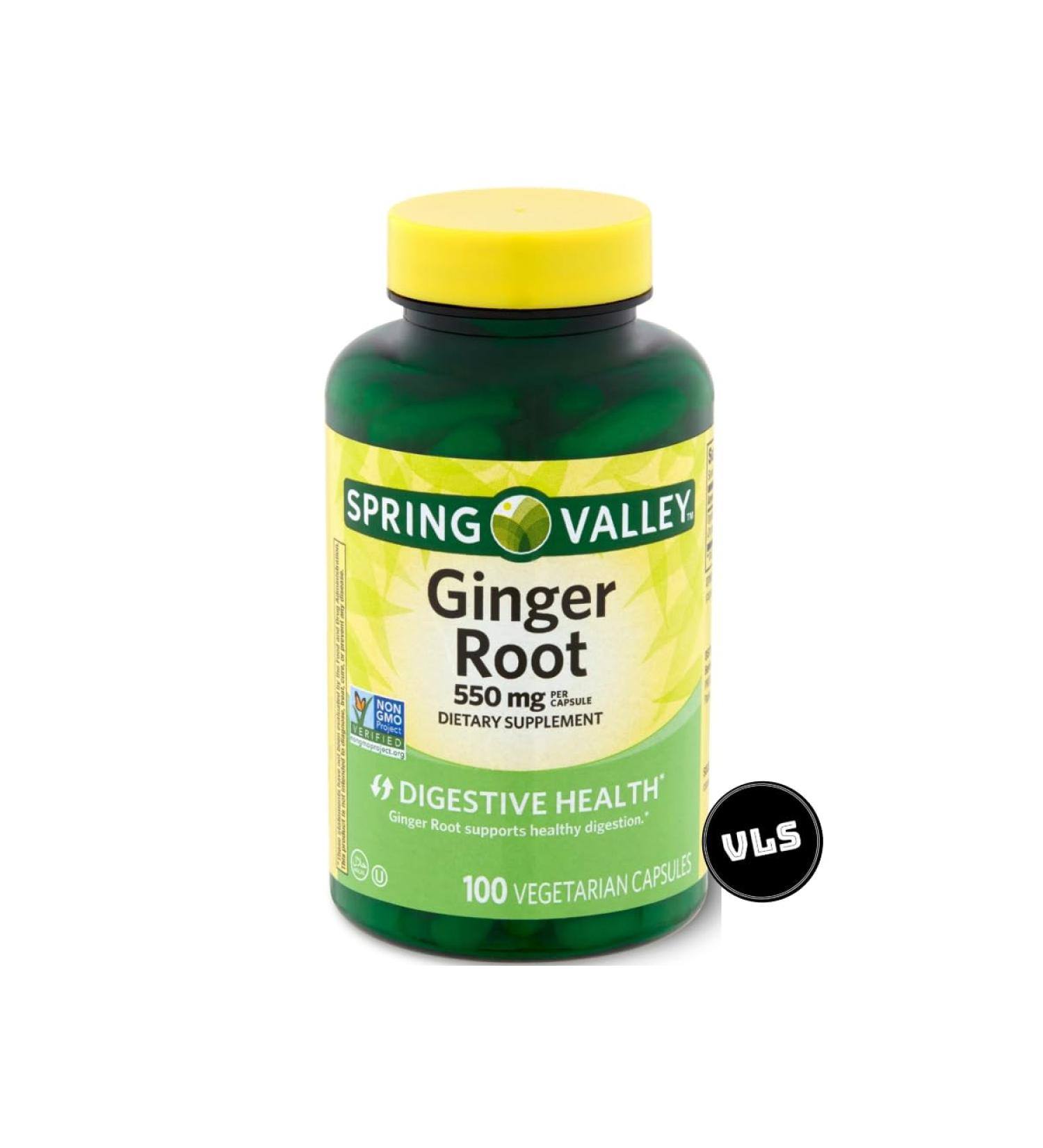 Spring Valley Ginger Root 550 mg Ginger Root Dietary Supplement Ginger Root Capsules Ginger Root 100 Count + VLS Sticker Included - Buy Online on GoSupps.com