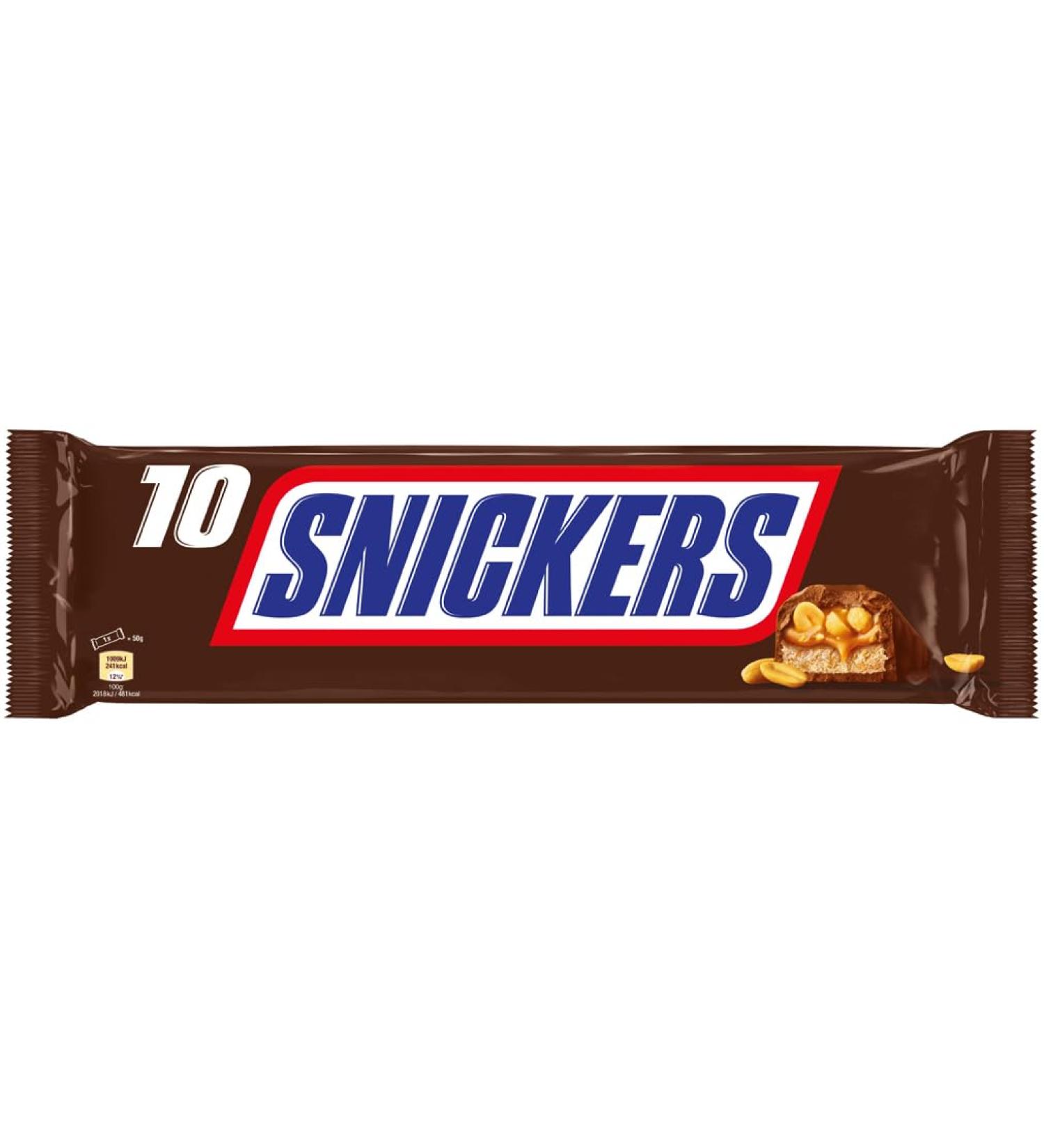 SNICKERS - Milk chocolate peanuts and caramel bar - 10 individual bars of 50g - 500g - Buy Online on GoSupps.com