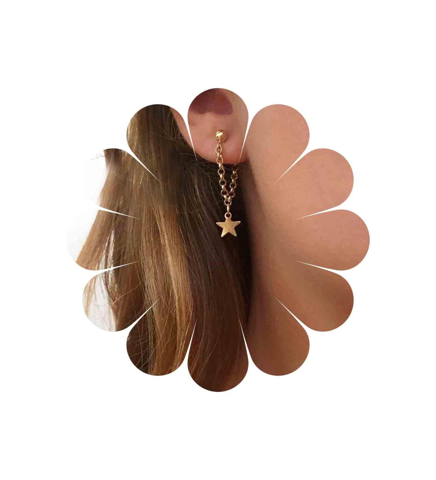 Boho Gold Star Chain Earrings | Personalized Dangle & Stud Ear Threaders for Women - Buy Online on GoSupps.com
