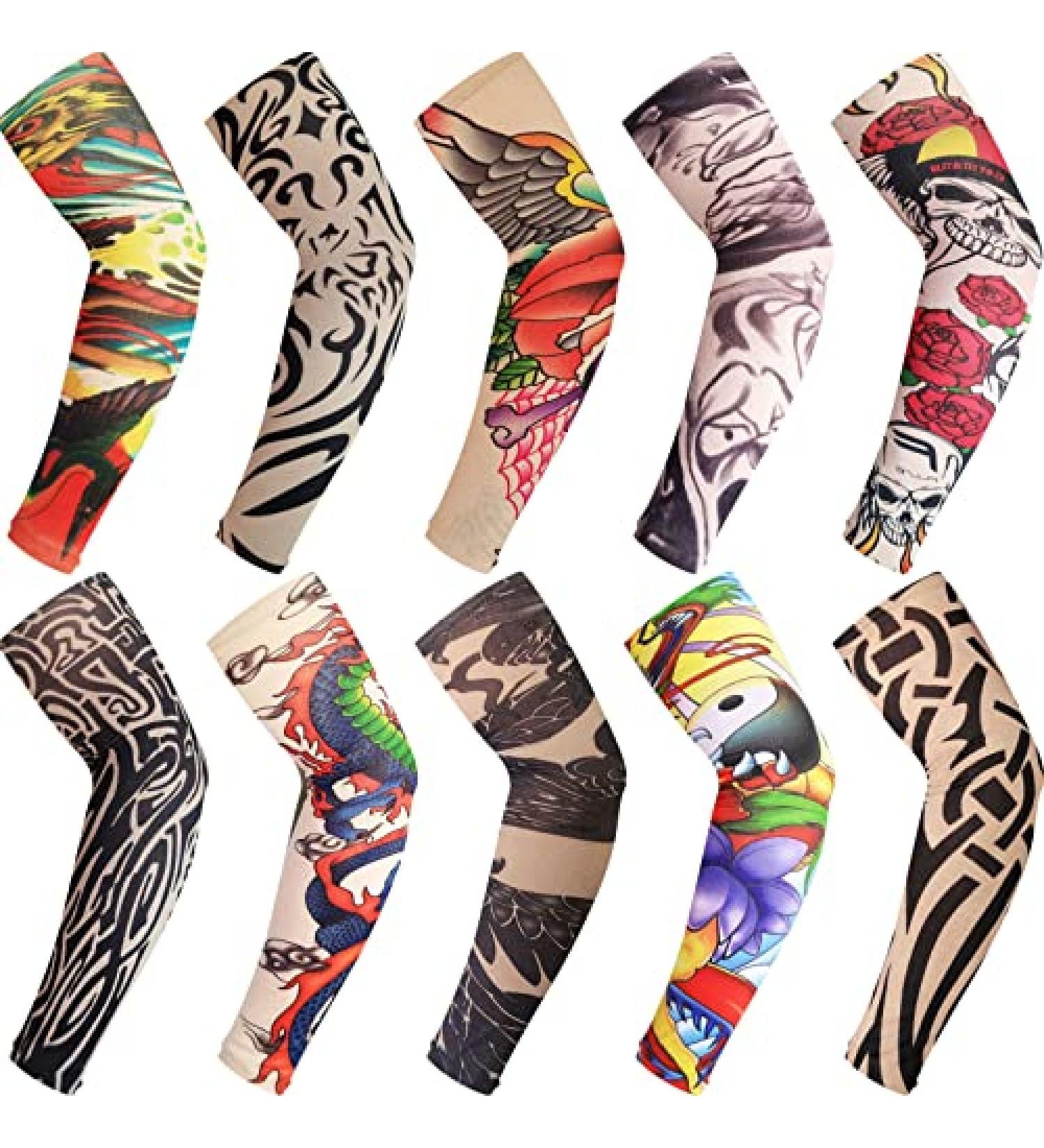 BULEFSEA Temporary Tattoo Sleeves - 10 Piece Kit for Men and Women | Fake Sunscreen Designs - Buy Online on GoSupps.com