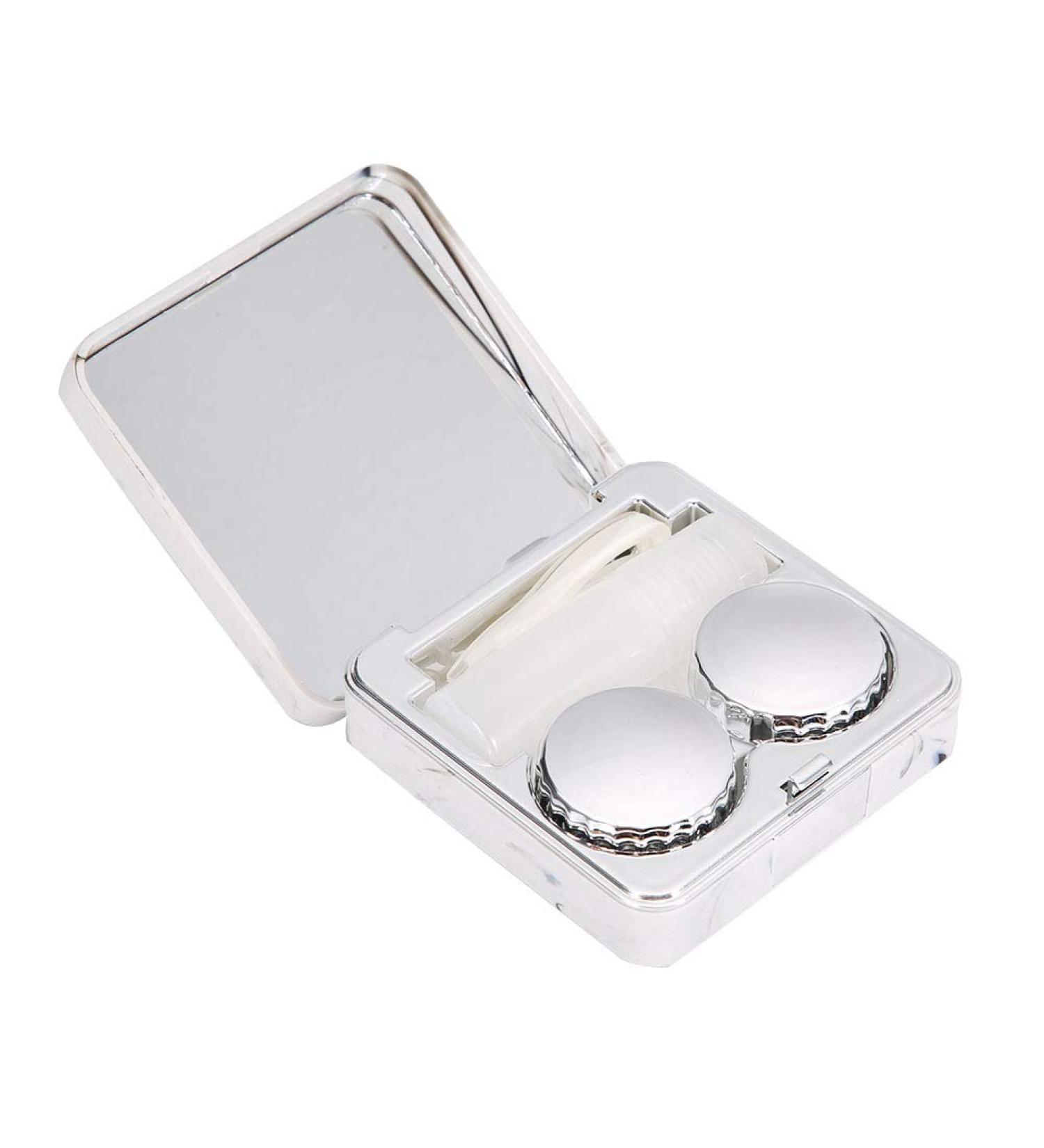 Wifehelper Mini Stylish Contact Lens Container - Travel Case with Movable Marble Mirror - Silver Soothing Design - Buy Online on GoSupps.com
