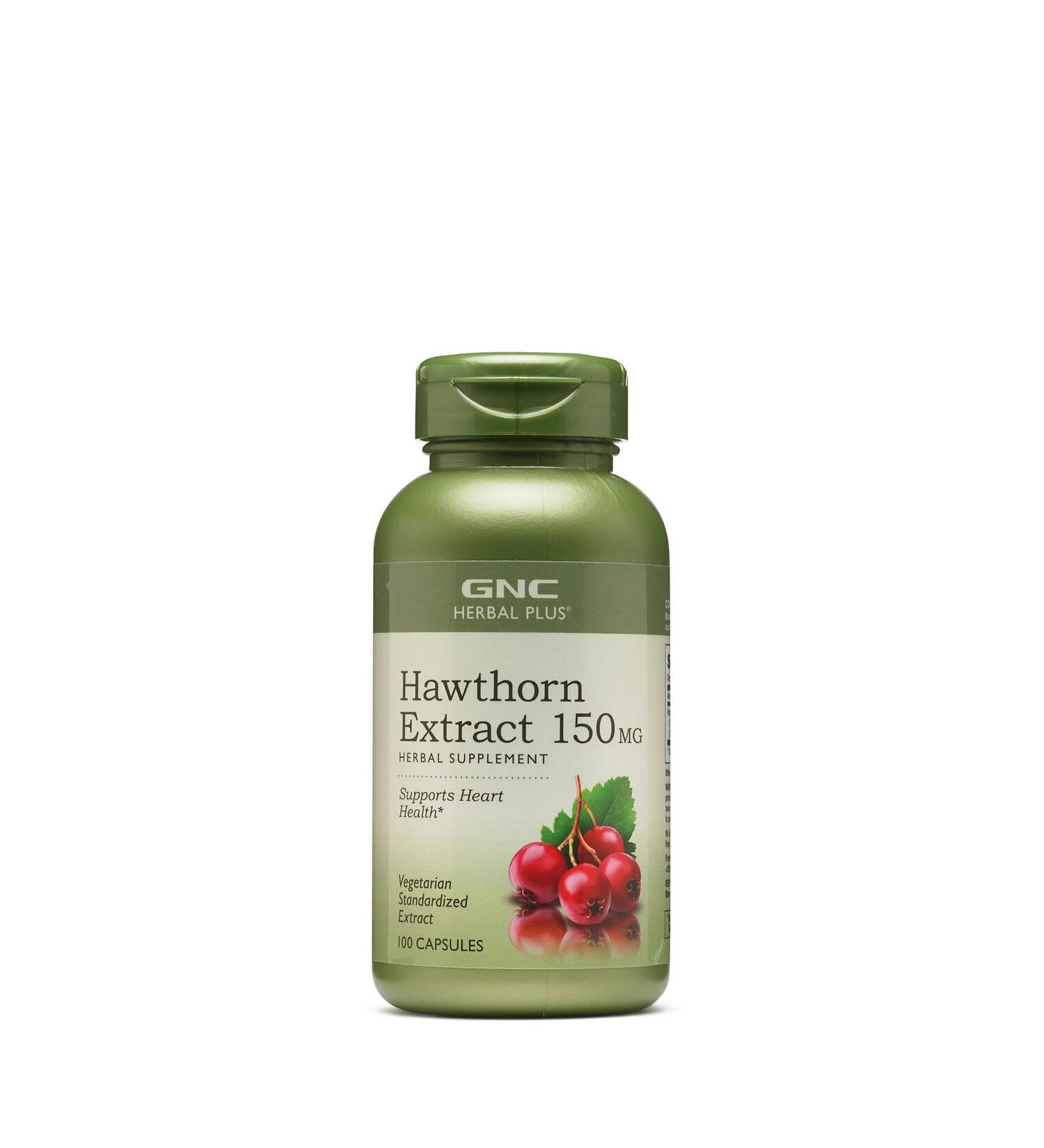 GNC Herbal Plus Hawthorn Extract 150mg - 100 Capsules | Heart Health Support - Buy Online on GoSupps.com