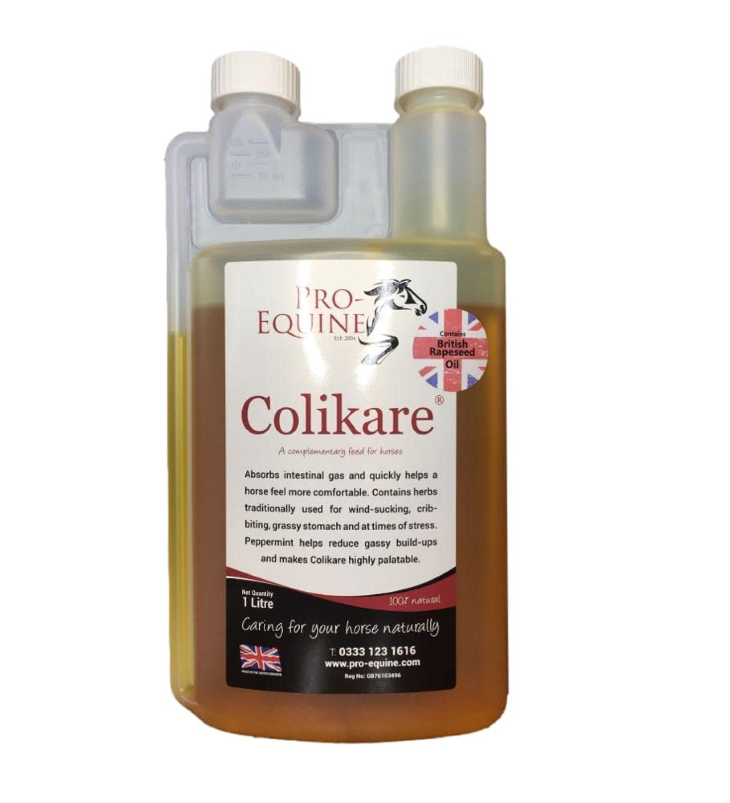 Pro-Equine Colikare 1 litre feed supplement for happy tummies.