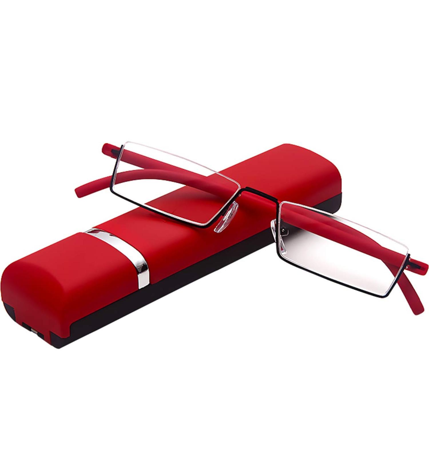 Kokobin Ultra-Light TR90 Reading Glasses for Men & Women - Half-Glasses with Metal Frame +3.25 Diopters Includes Glasses Case - Stylish Red Design - Buy Online on GoSupps.com