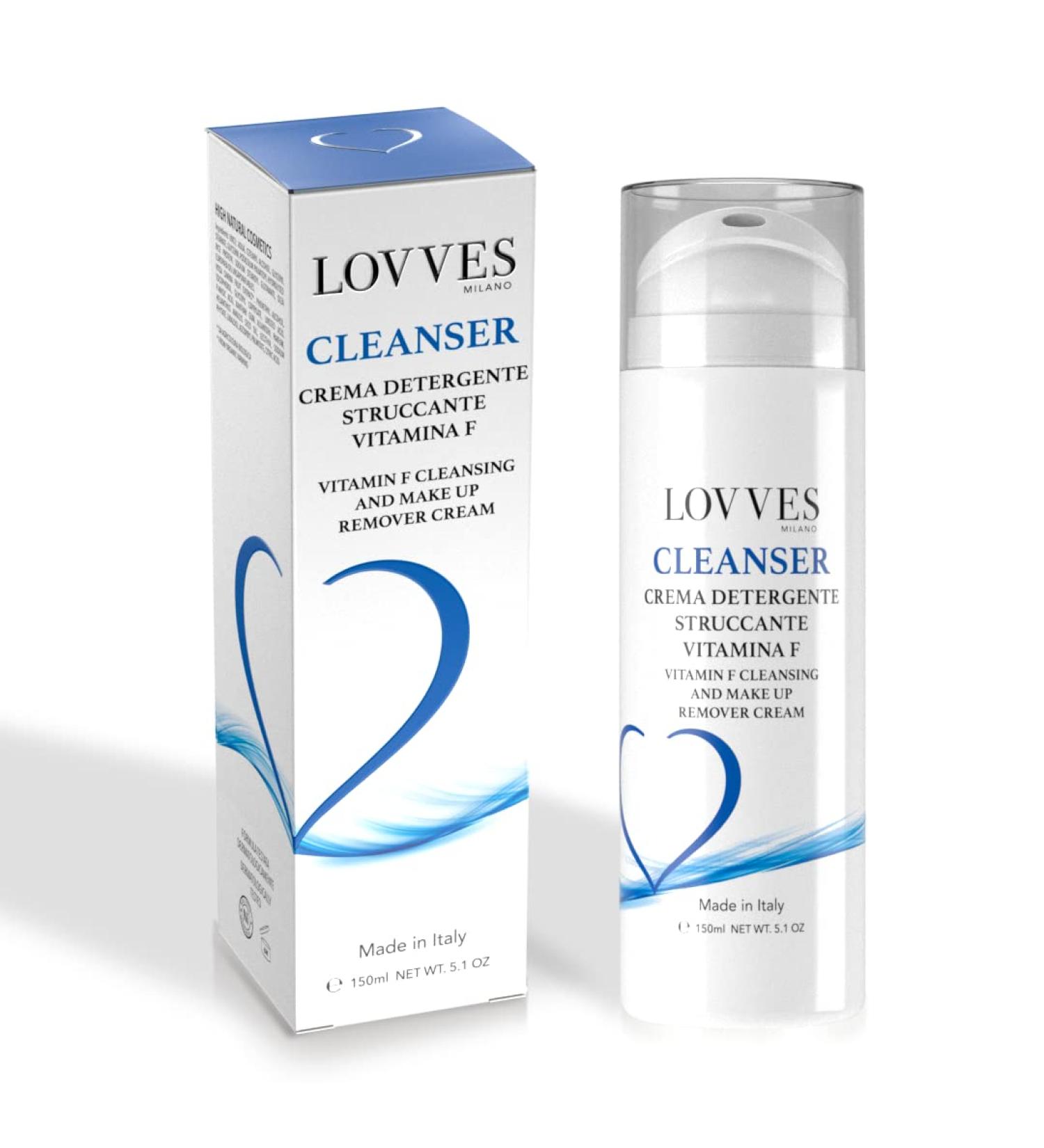 LOVVES Cleanser Makeup Removing Cleansing Cream with Vitamin F High Natural Cosmetics Delicate Eliminates Makeup and Excess Sebum Moisturizing Rebalancing Airless format 150 ml - Buy Online on GoSupps.com