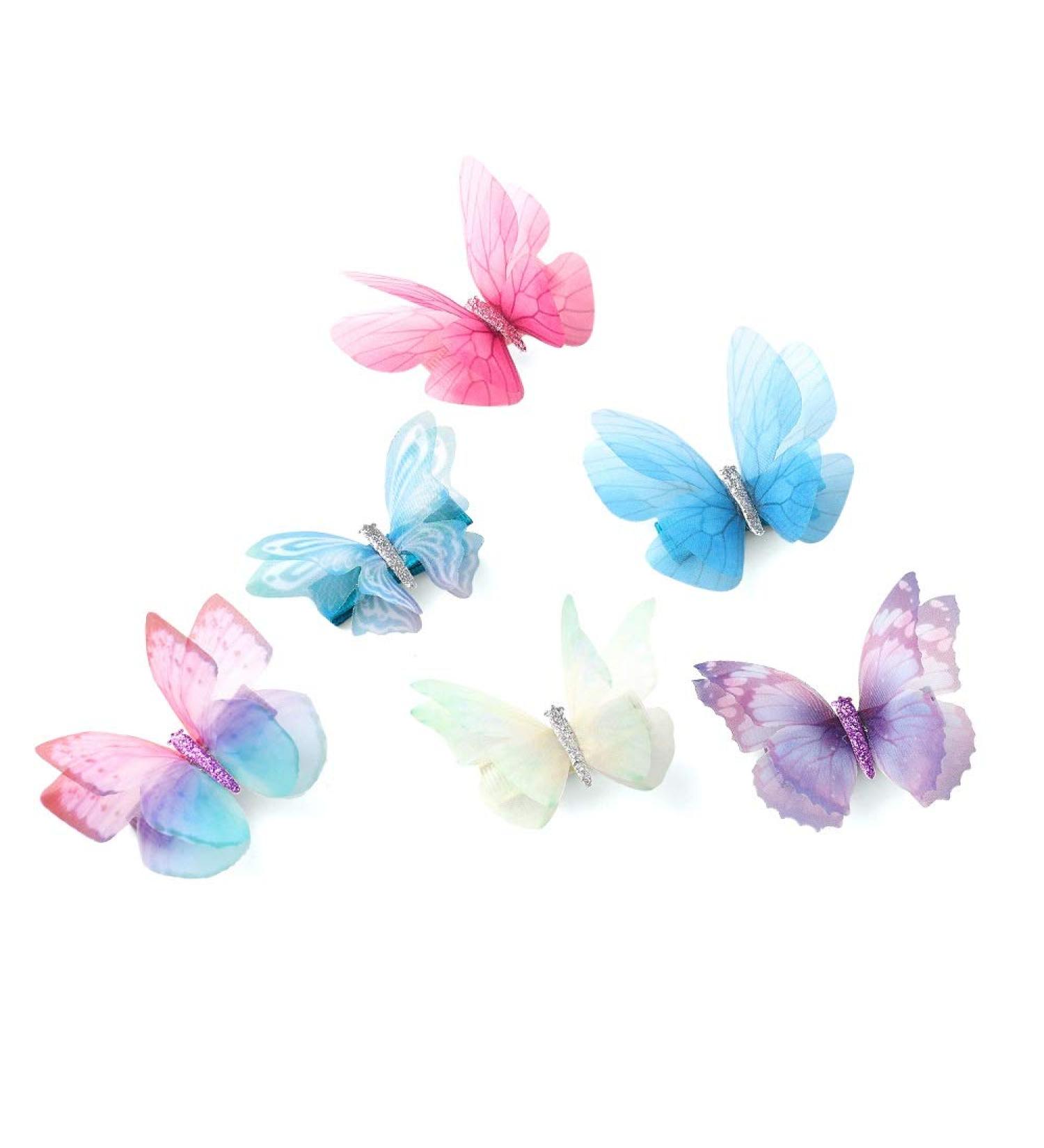 Liasun 6Pcs 3D Colorful Organza Butterfly Hair Clips - Chiffon Fairy Wings Barrettes - Buy Online on GoSupps.com