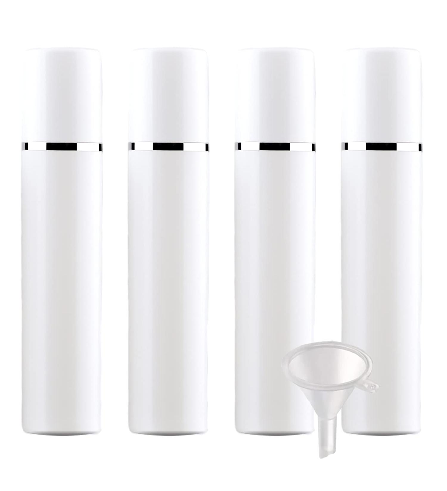 Zeoabsy 4x 50ml Airless Cream Pump Dispenser - Non-Refillable White Plastic Cosmetic Containers with Silver Edges - Ideal for Gel Lotions & More - Buy Online on GoSupps.com
